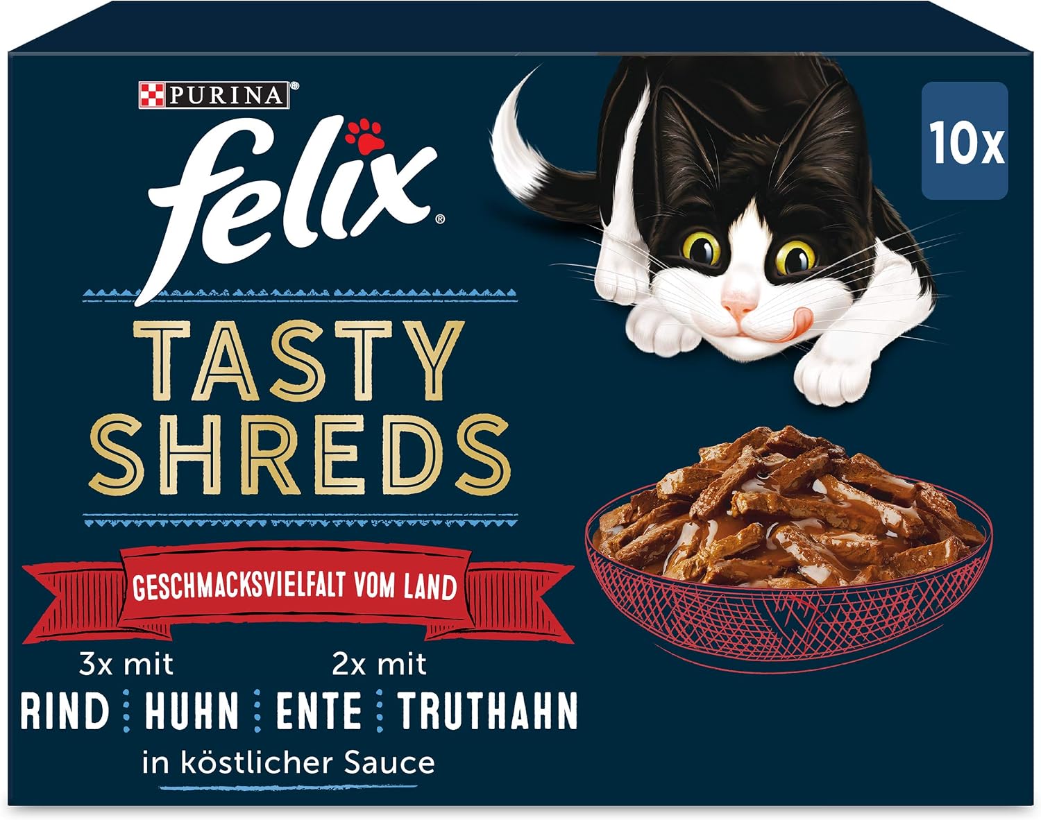 Felix Tasty Shreds Katzenfutter nass in Sauce 6 x verschiedene Sorten