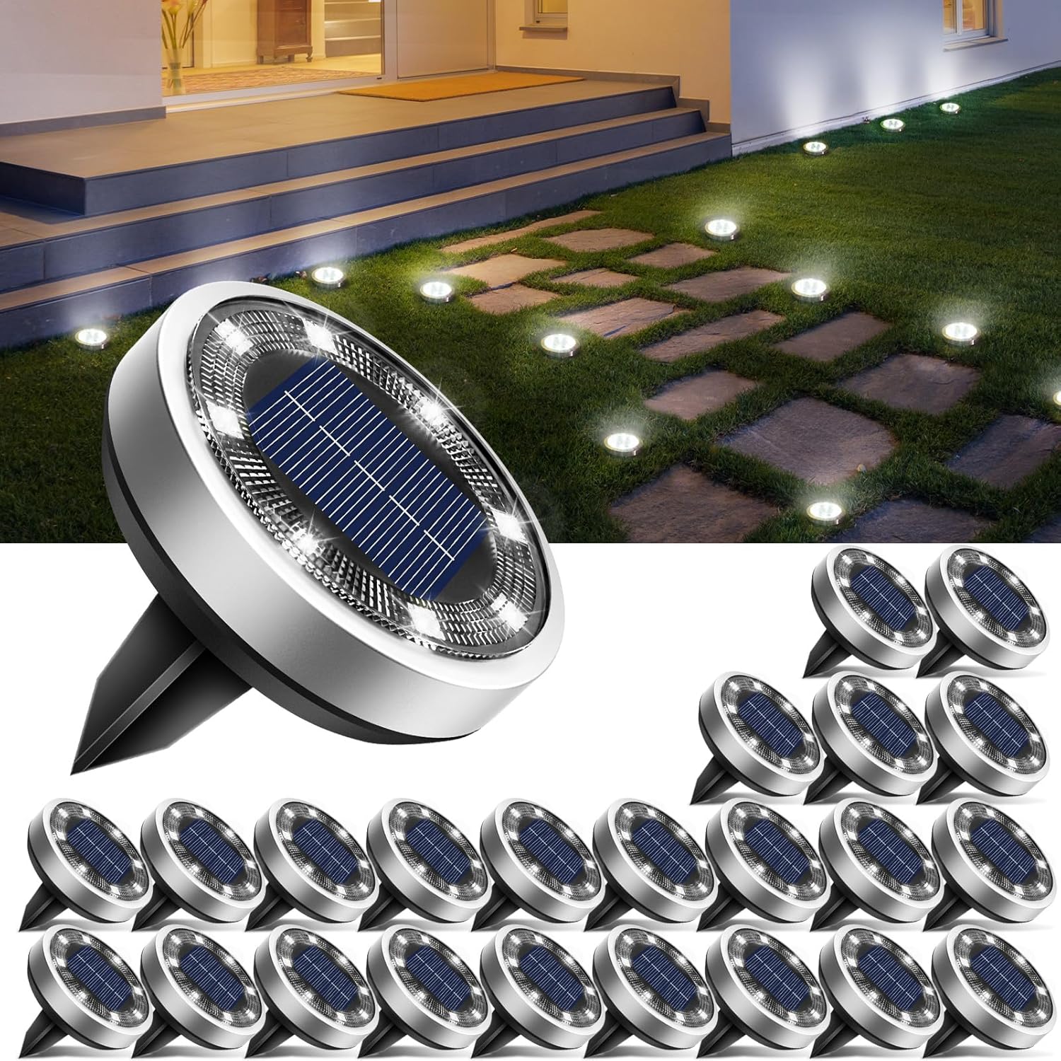 btfarm 10er Solar Bodenleuchten aussen 8 LED wasserdicht warmweiss Garten Weg