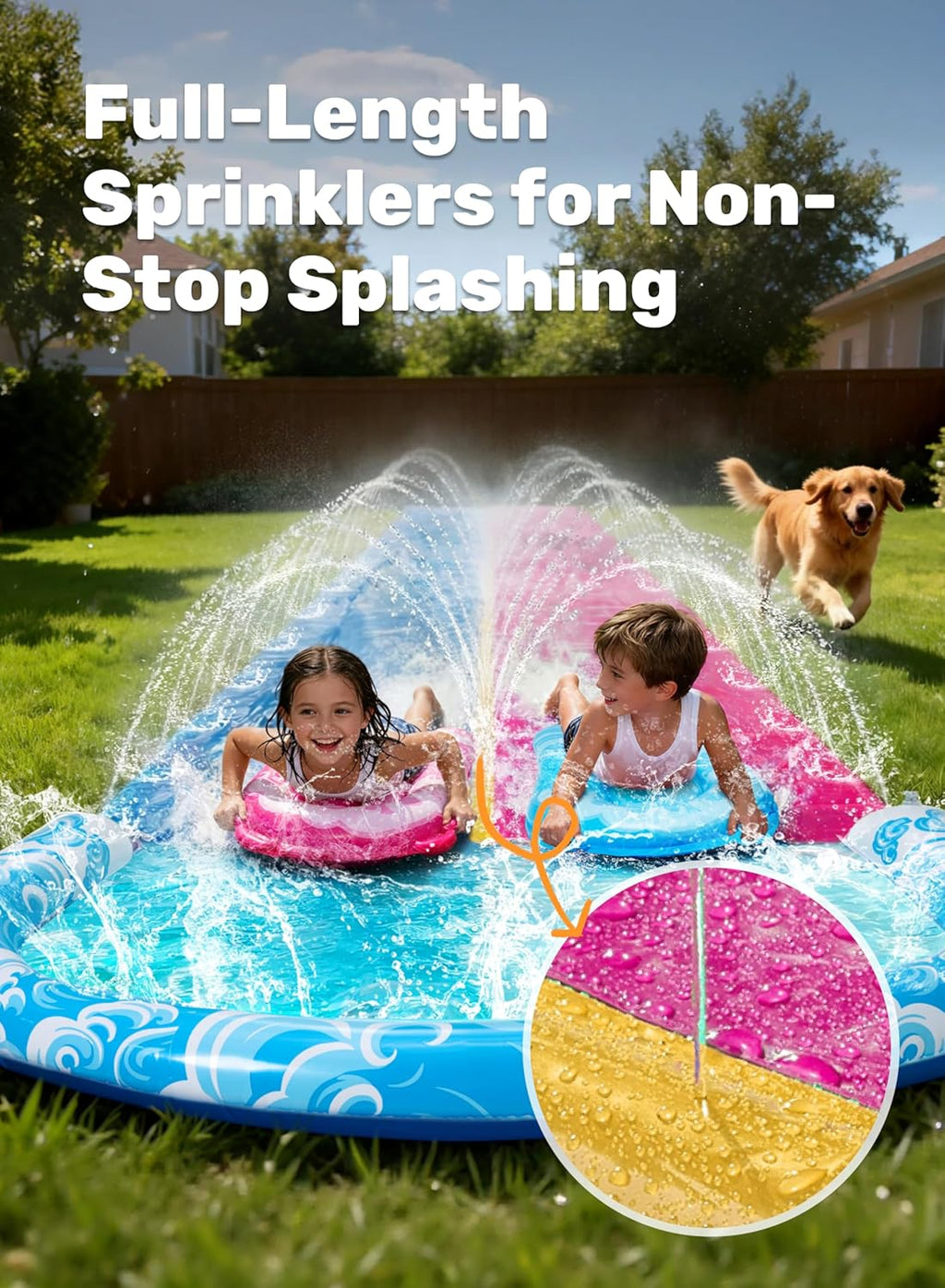 JOYIN Gartenschlitterbahn Wasserrutsche 685,8cm-990,6cm mit 2 Bodyboards Sprinkl