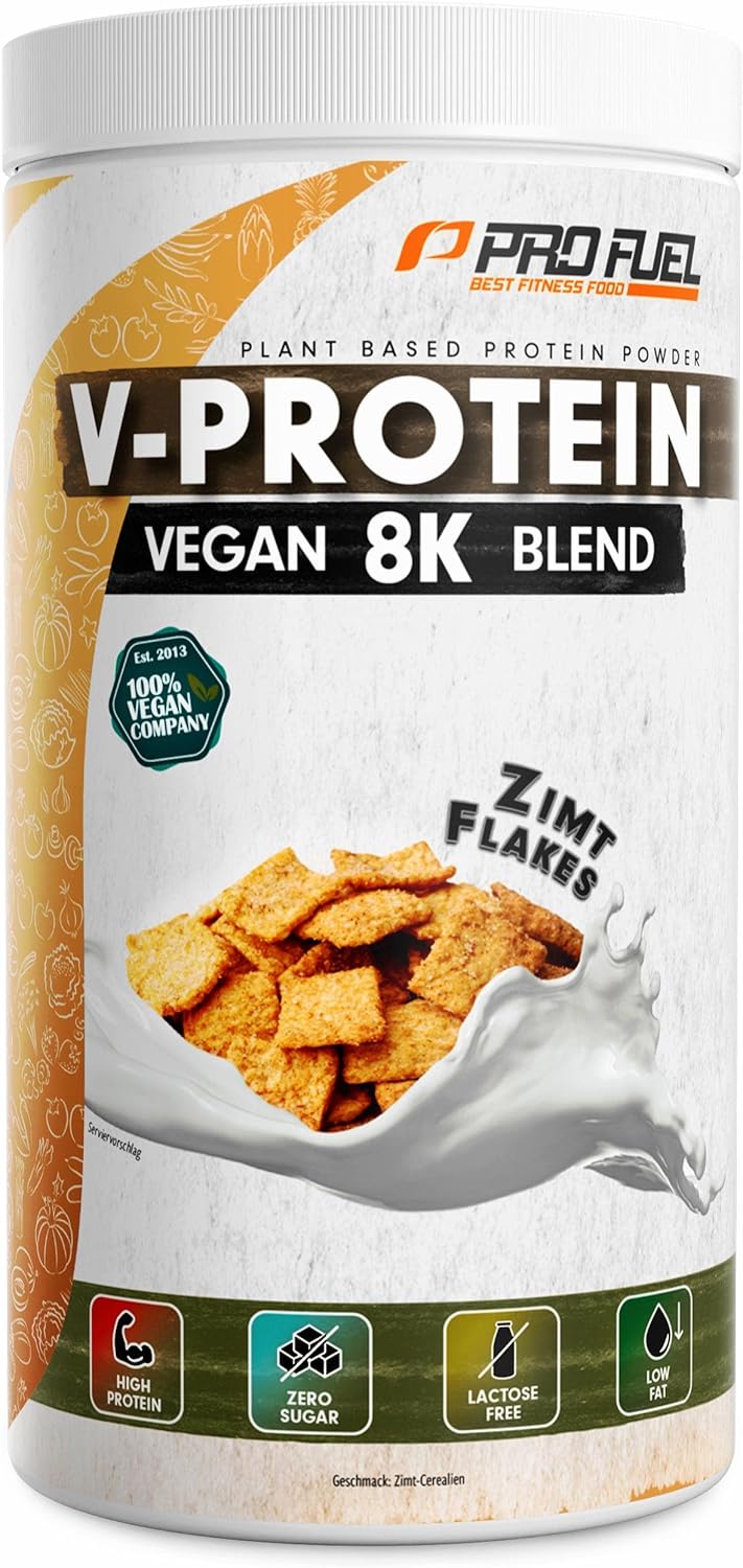 V-Protein 8K Blend Vegan Protein Zimt Flakes 79% Eiweiss, verschiedene Sorten