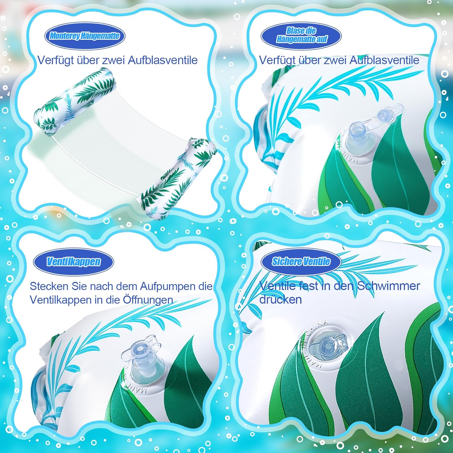 WEARXI Luftmatratze XL 4-in-1 Wasserhaengematte Pool 2er Set Zubehoer