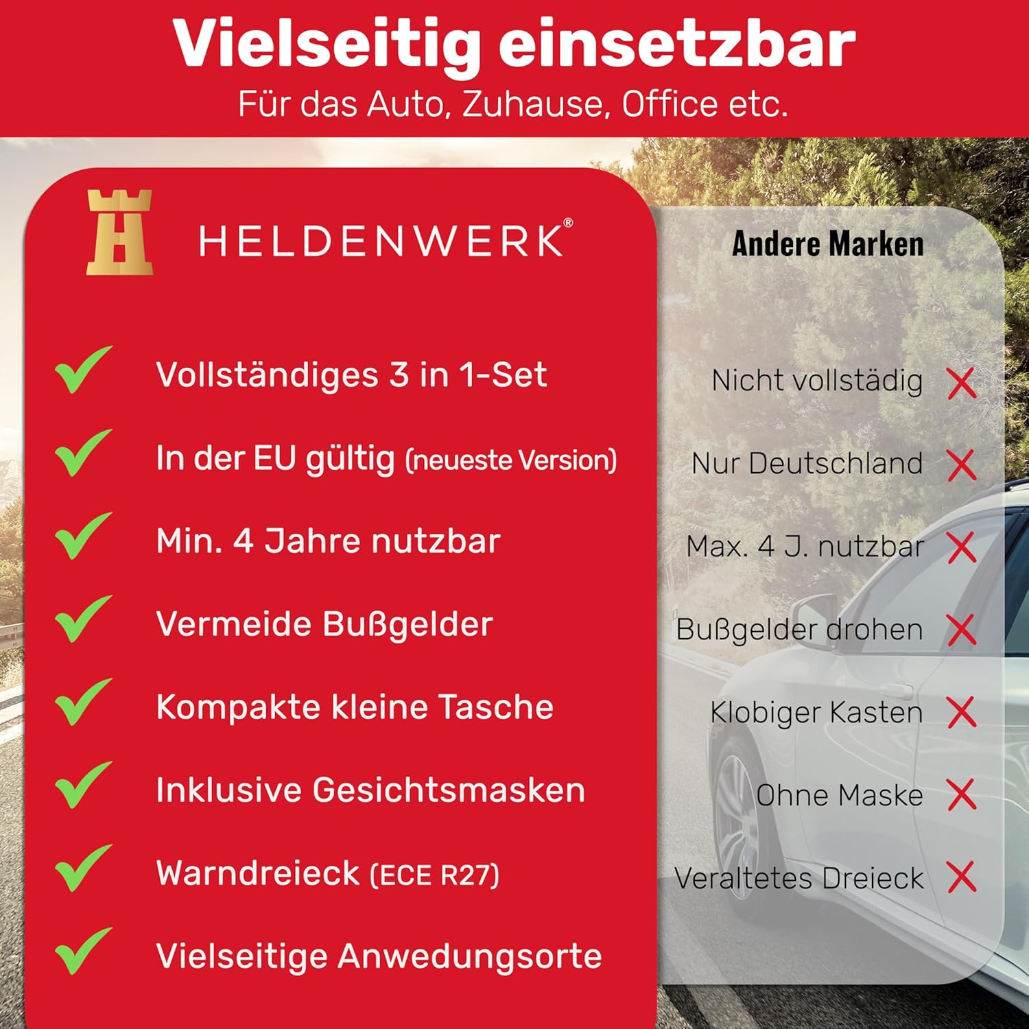 KFZ Kombitasche 3in1 Verbandskasten Warndreieck Warnweste DIN 13164:2022