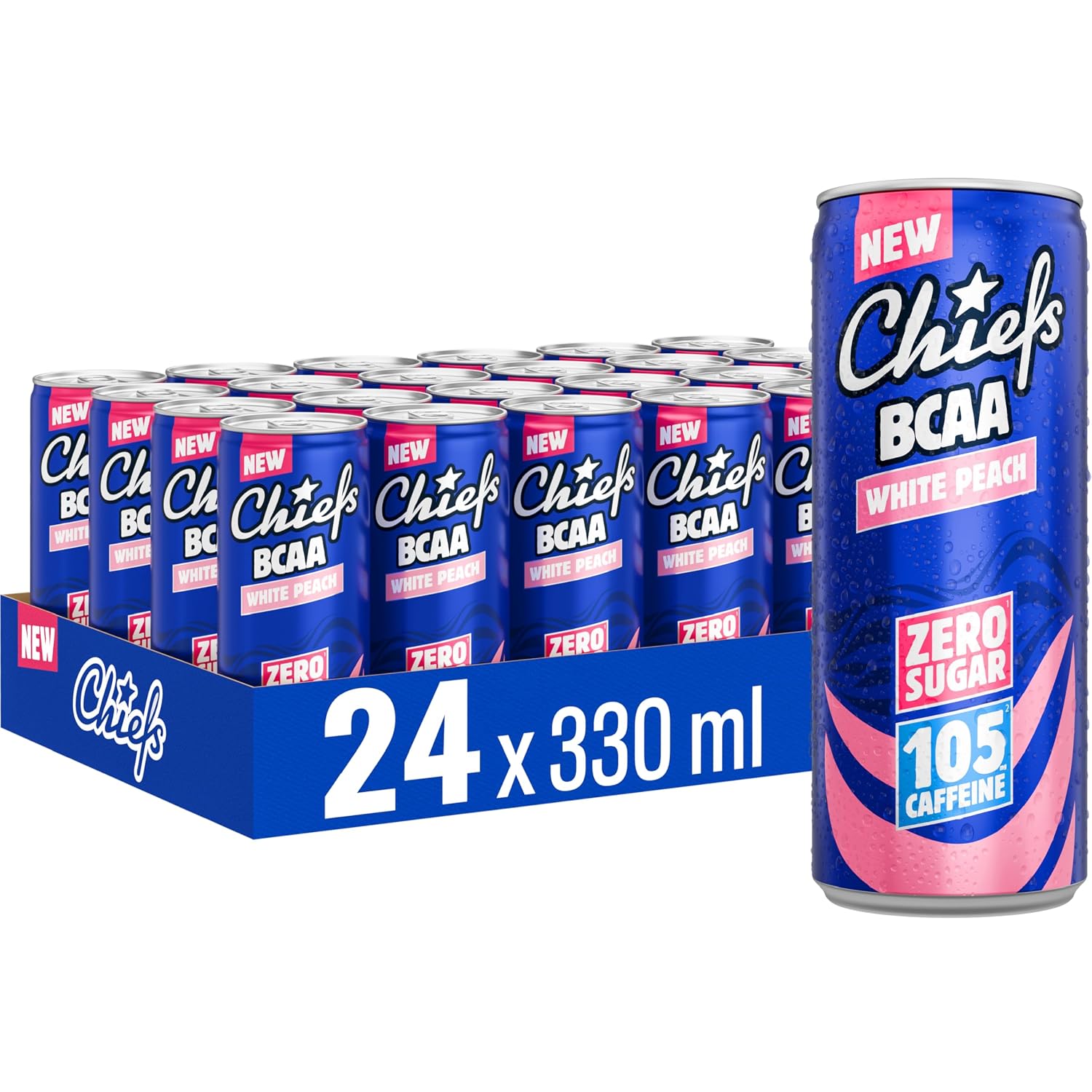 CHIEFS BCAA Energy Drink 24er pack - zuckerfrei - Energy Getraenk mit Koffein, Vi