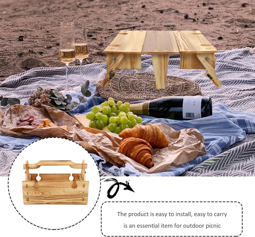 GANAZONO Klapptisch Holz mit Weinhalter Picknick Klappbar Tragbar