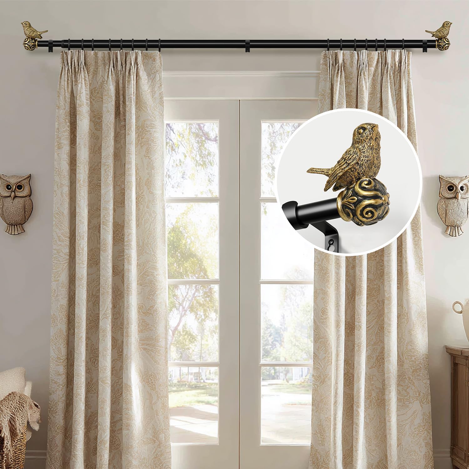 Gardinenstange Metall 148cm-365cm mit Vogel-Endstuecken verstellbar