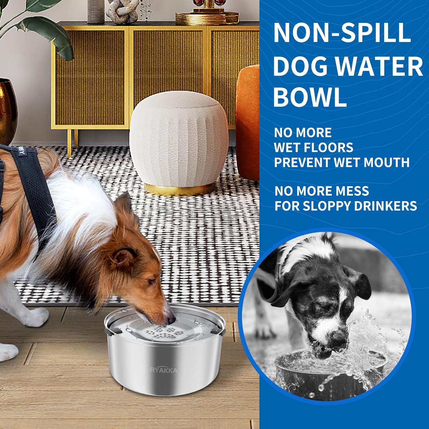 Anti Schling Wassernapf Edelstahl fuer Hunde Slow Feeder Reise Napf