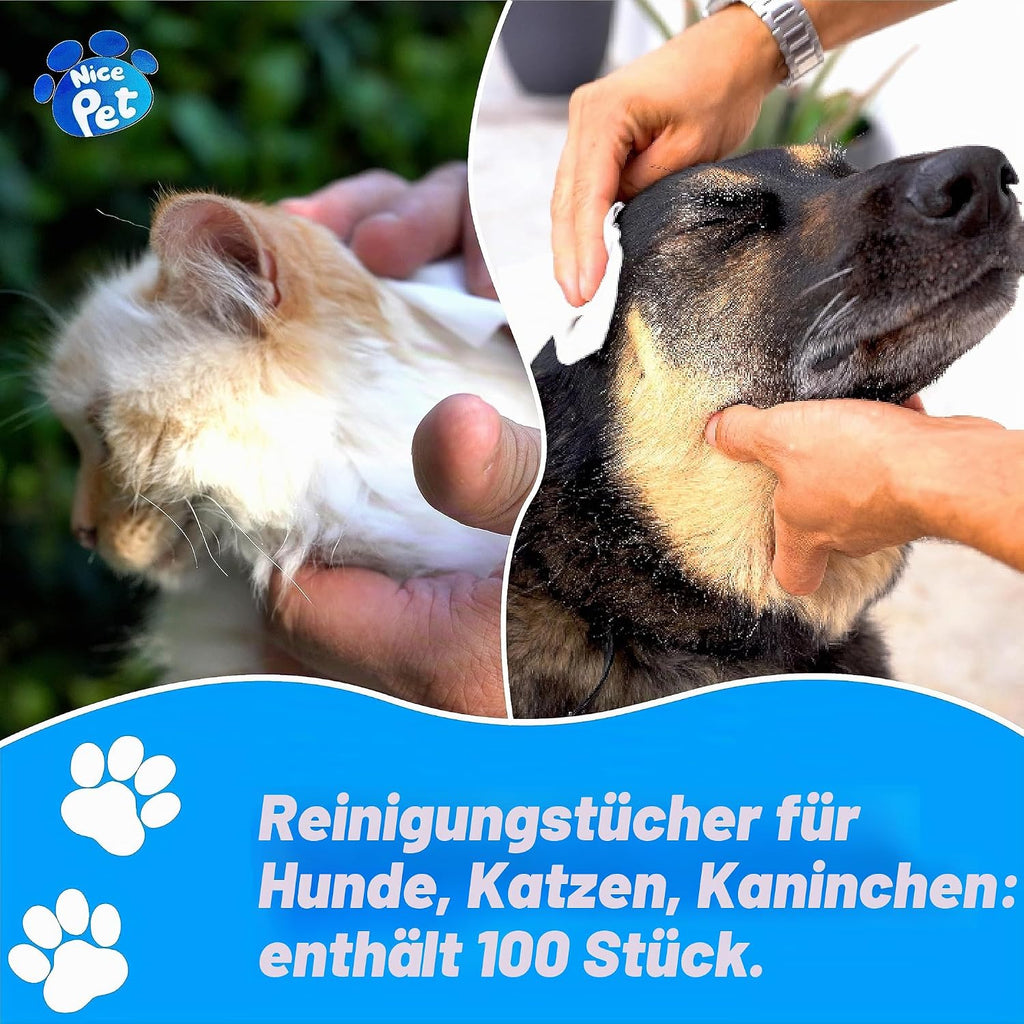 Nice Pet Reinigungstuecher fuer Hunde und Katzen mit Chlorhexidin 100 Stueck
