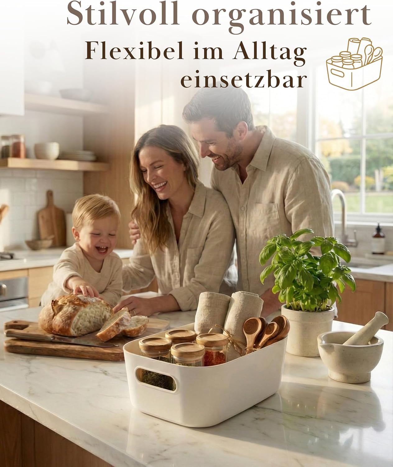 10er Aufbewahrungsbox Set Kunststoff Organizer Koerbe Weiss stapelbar