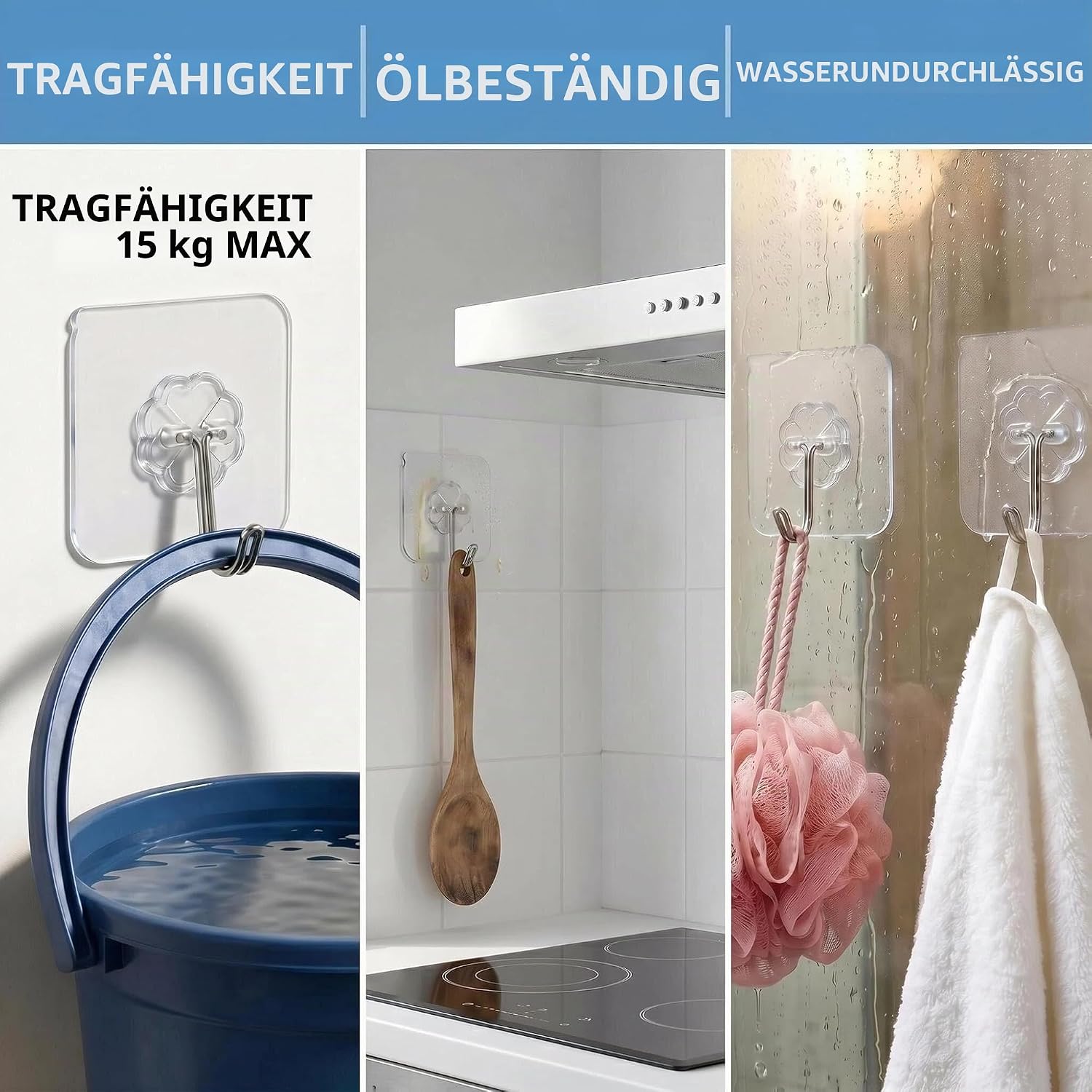 Selbstklebende Handtuchhaken 10er Set transparent Wasserdicht
