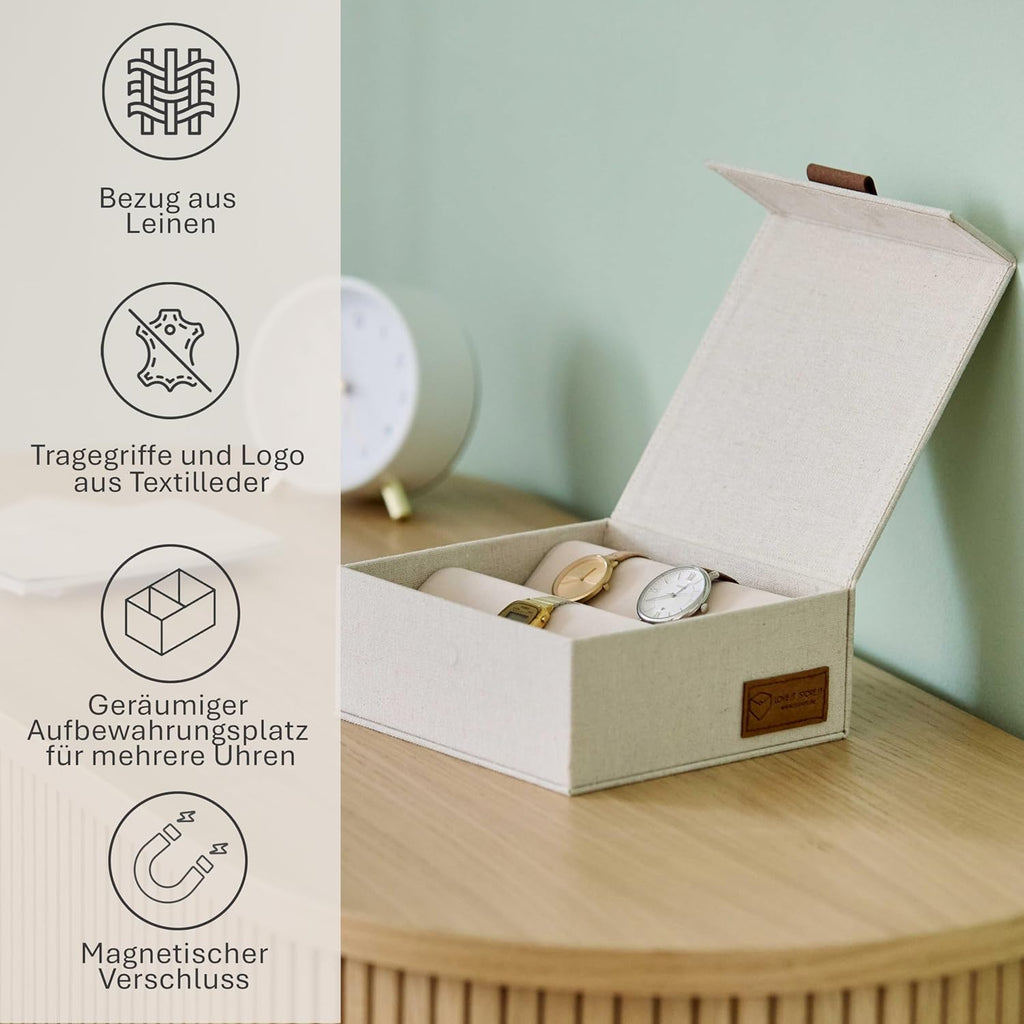 LOVE IT STORE IT Uhrenbox Leinen Aufbewahrungsbox fuer Uhren innen