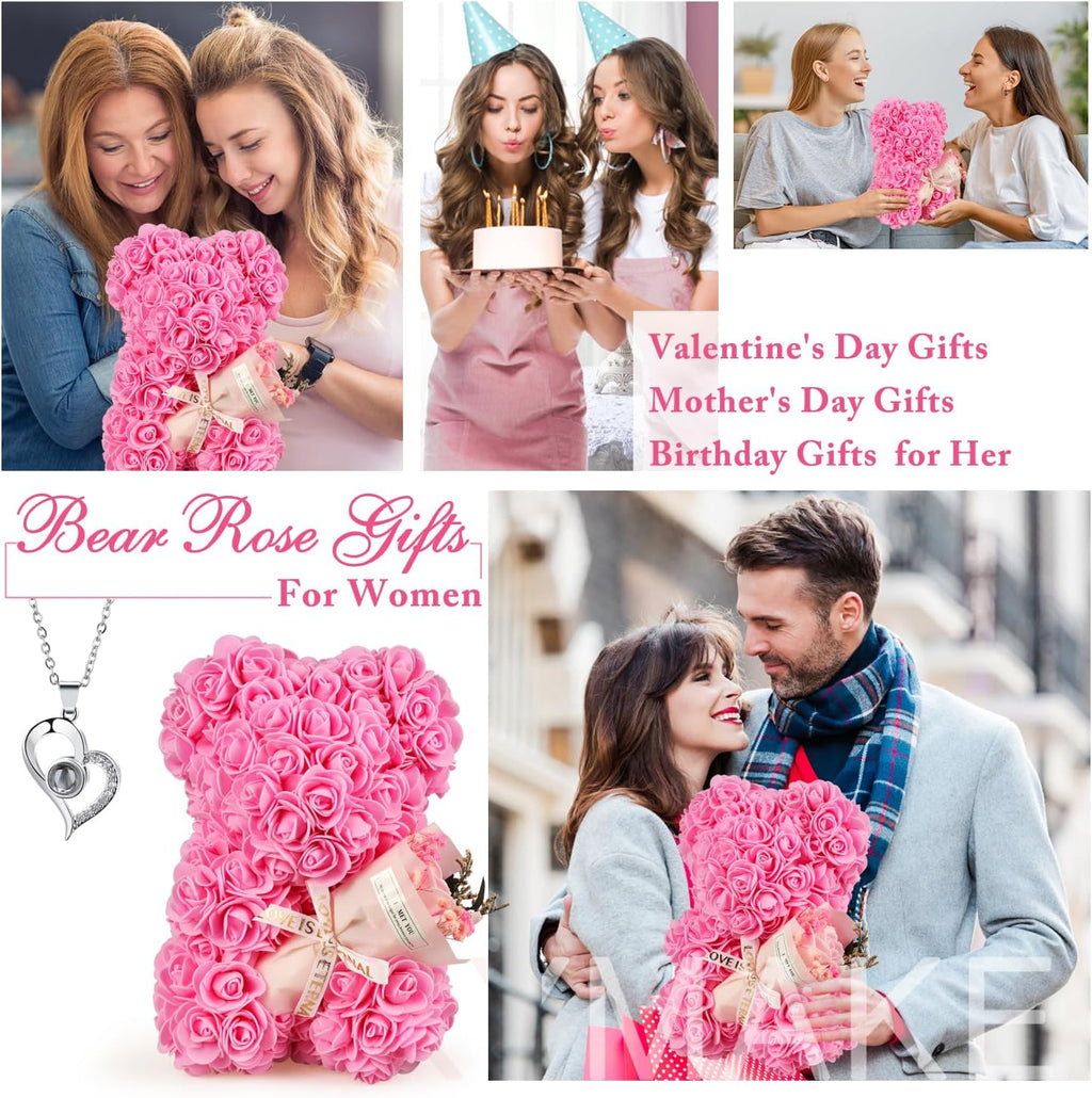 Rosenbaer Teddybaer mit Rosenblueten blau Geschenk fuer Frauen