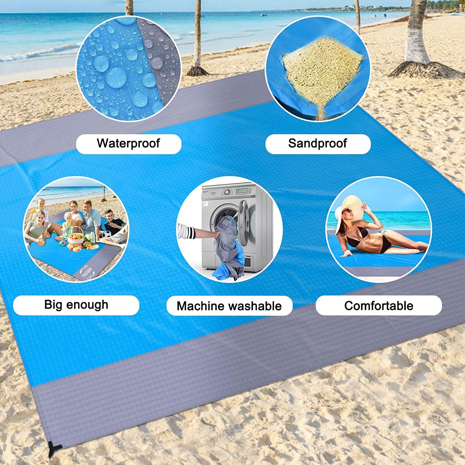 Sandfreie Stranddecke 230x200 cm wasserdicht ultraleicht mit 4 Oesen
