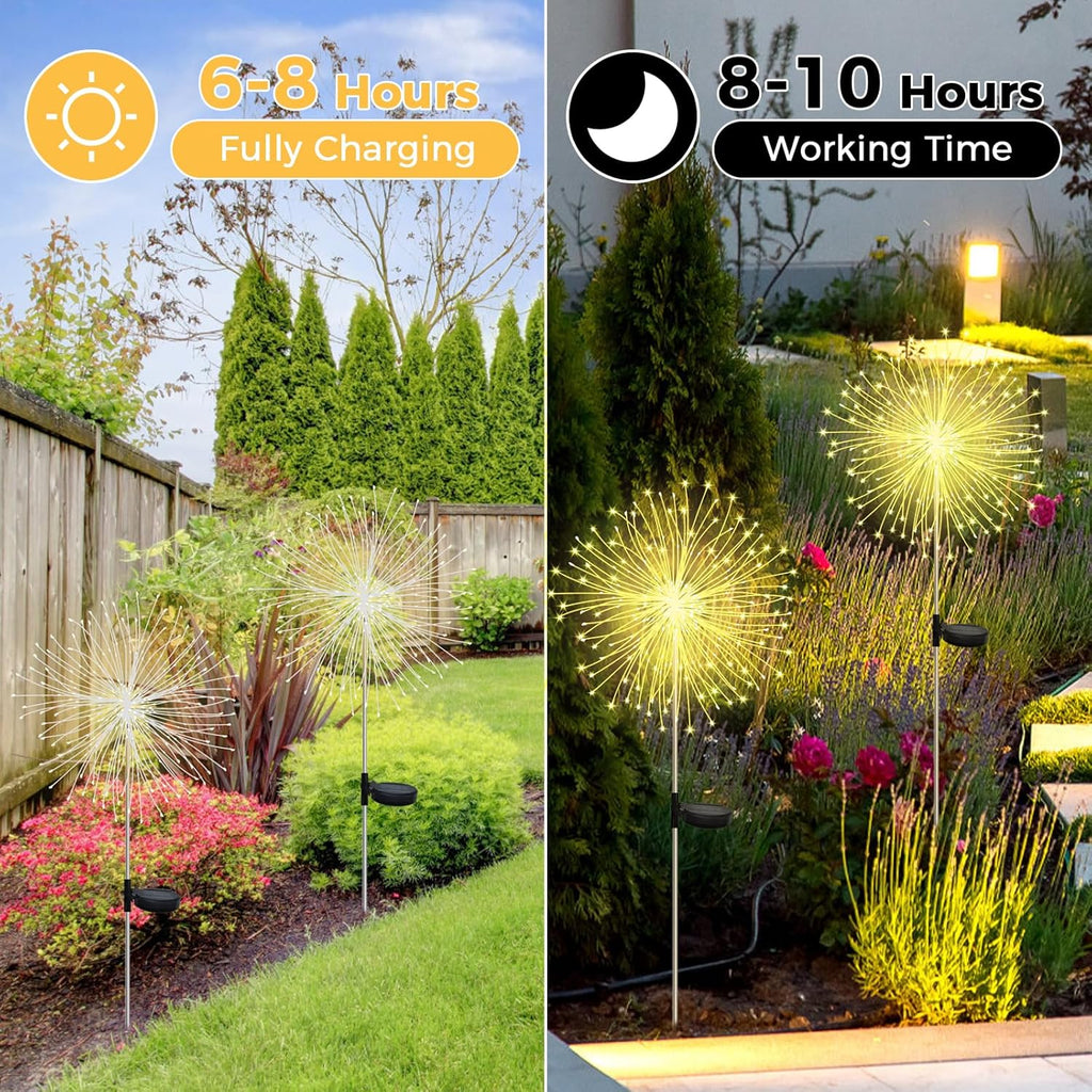 CNMTCCO Solar Gartenlichter 2er Set 120 LED Feuerwerk-Effekt Warmweiss