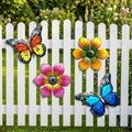 4er-Set Metall Gartenornamente Schmetterling Blumen Wanddeko aussen