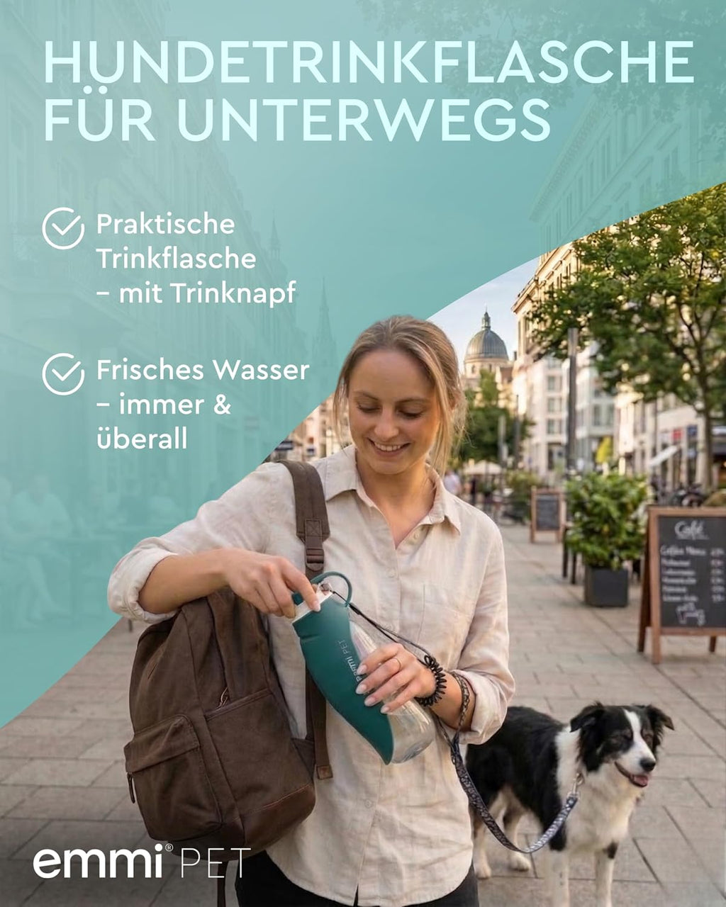 emmi‑PET Hundetrinkflasche mit Futterbehaelter Dunkelgruen