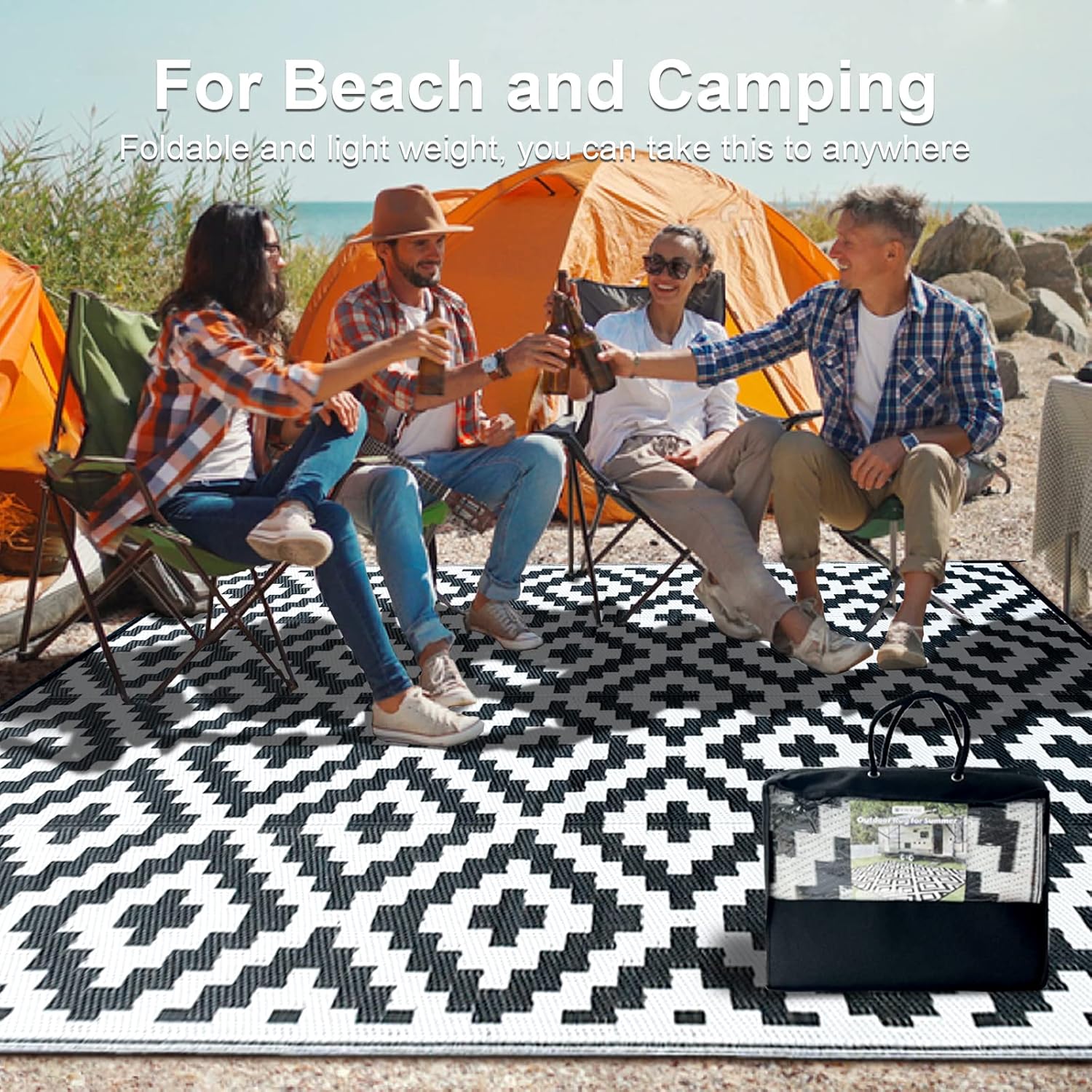 CHOSHOME Outdoor Teppich 120x180 cm Schwarz Wetterfest UV-bestaendig Terrasse