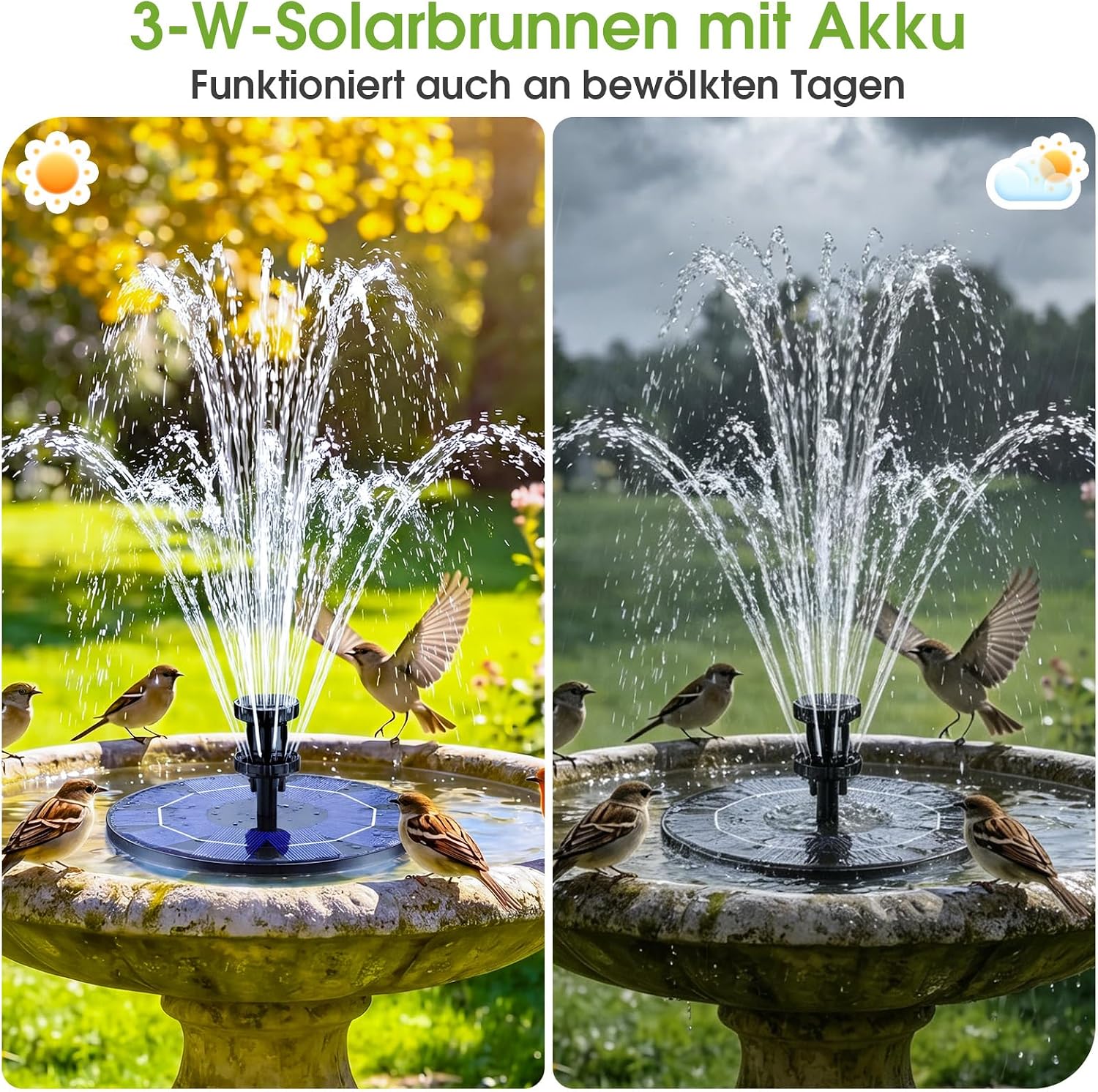 AISITIN Solarbrunnen 6 Sprueh‑Effekte schwimmende Teichpumpe 160mm-182mm