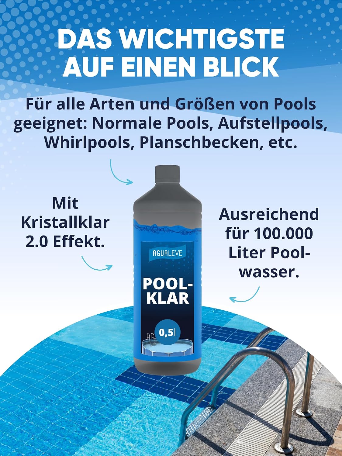 AGUALEVE Poolklar Kristallklar Formel fuer klares Poolwasser Made in Germany