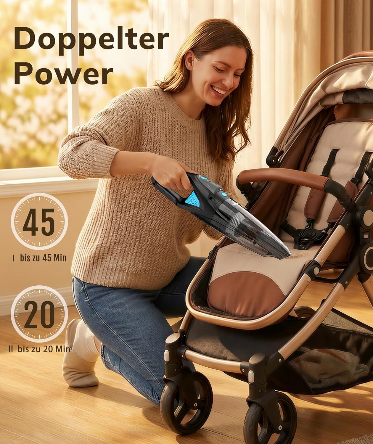 Akku-Handstaubsauger 25000 Pa HEPA-Filter Zubehoer Kabellos Schwarz