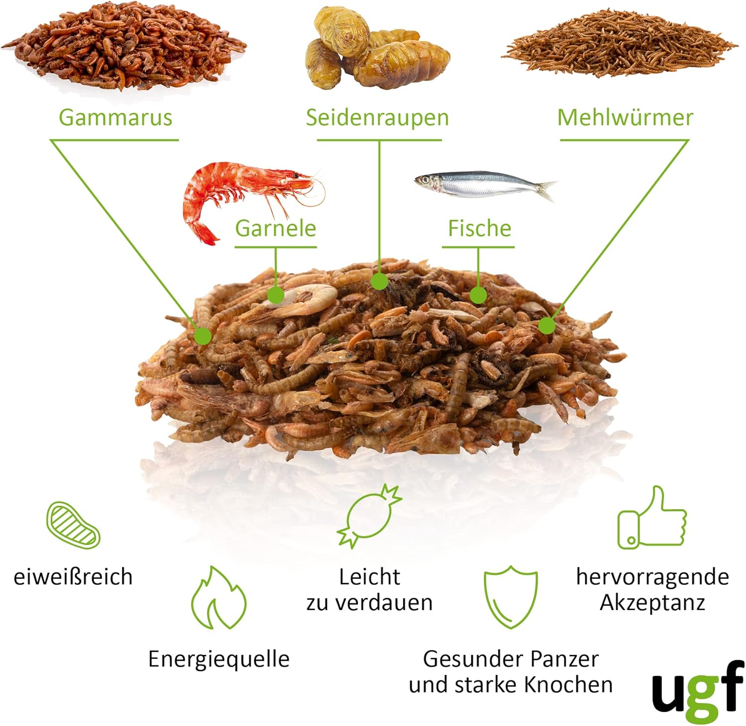 UGF Schildkroetenfutter Mix 500 g Eimer - Gammarus, Mehlwuermer, Garnelen, Fisch