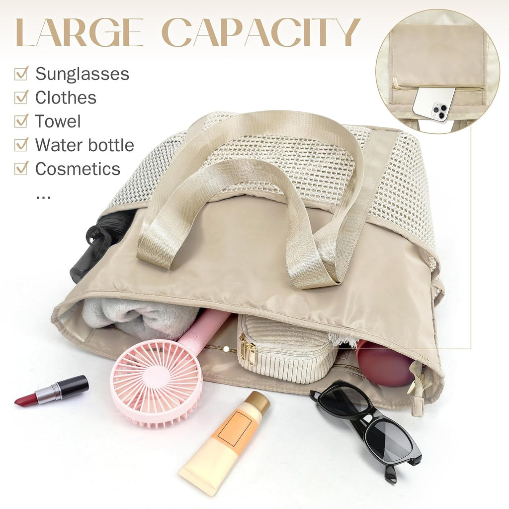beifon Strandtasche XXL mit Reissverschluss, wasserdicht, faltbar, M-L