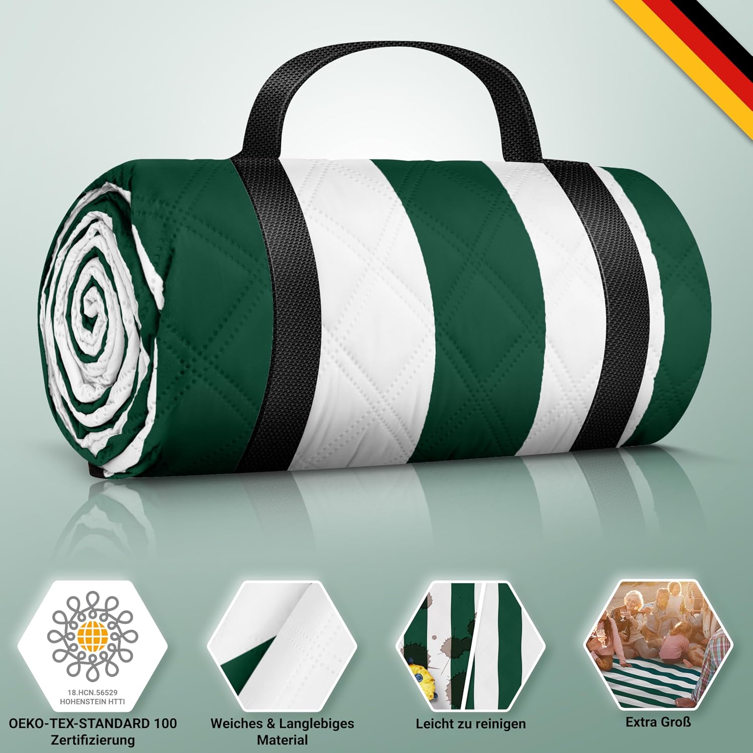 HOEL Picknickdecke 200x200 cm wasserabweisend isoliert gepolstert XXL