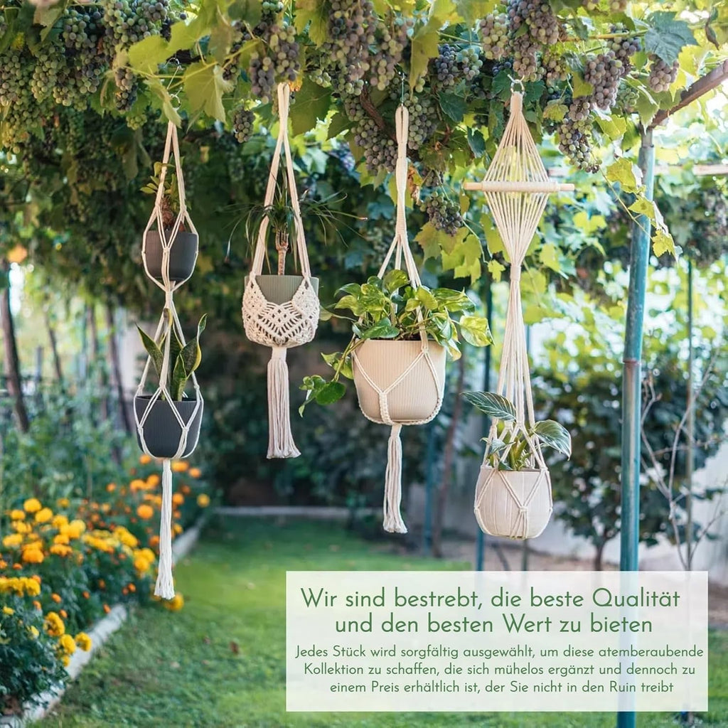 Makramee Blumenampel 4er Set Baumwollseil Haengeampel mit Haken Creme
