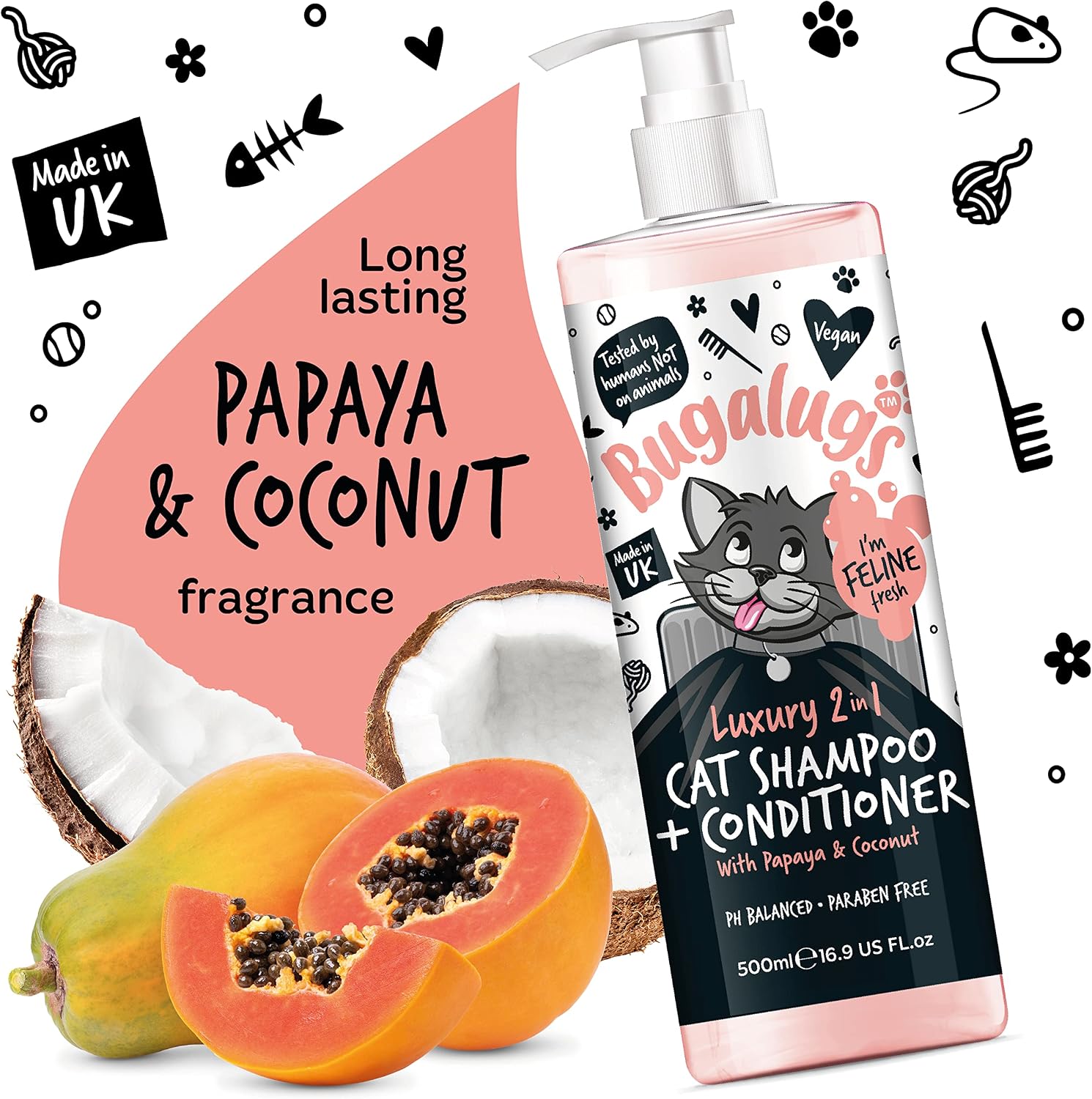 Bugalugs Katzenshampoo mit Conditioner 2in1 500 ml Pumpspender
