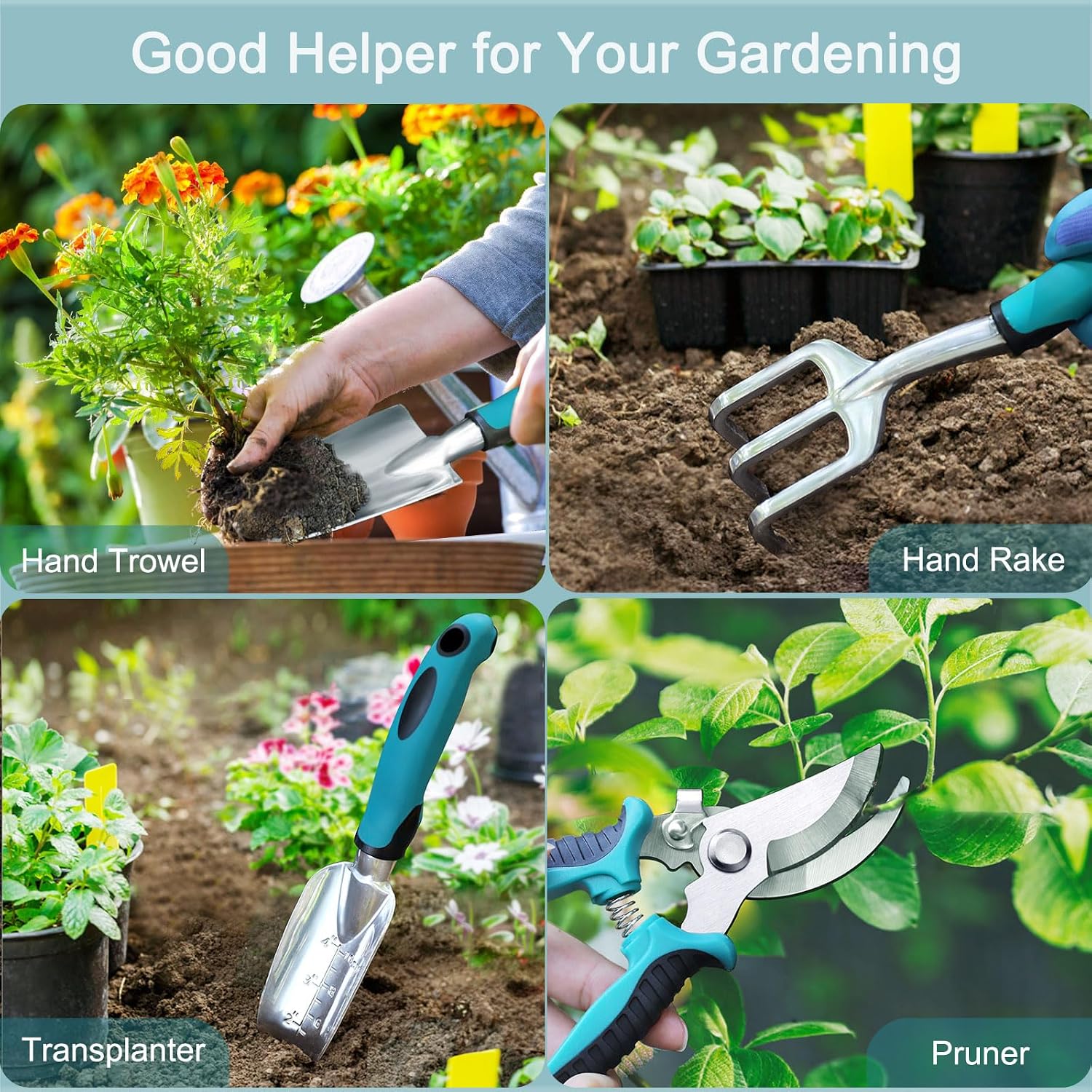 Kynup 7-teiliges Gartenwerkzeug-Set mit Tasche, ergonomische Griffe