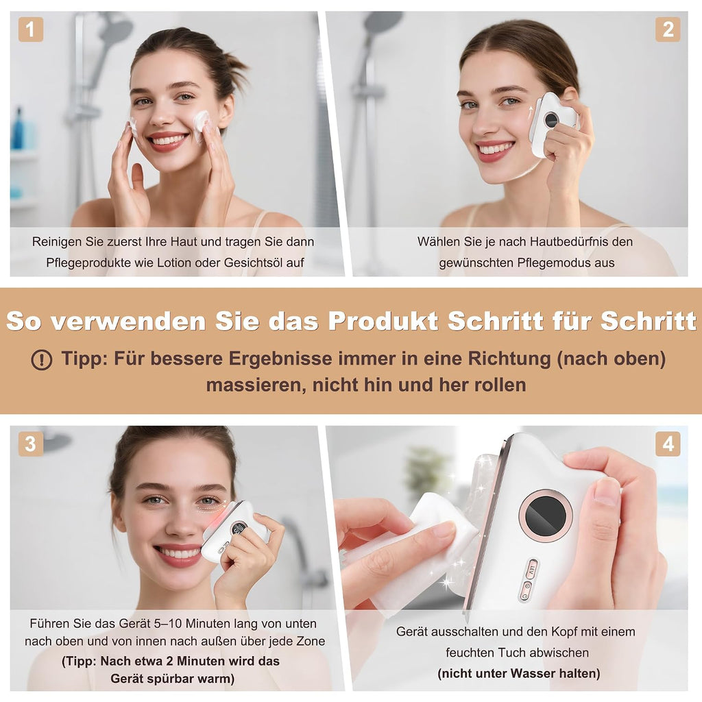 Jade Gua Sha Gesichtsmassagegeraet mit Waerme und LED fuer Gesicht und Hals