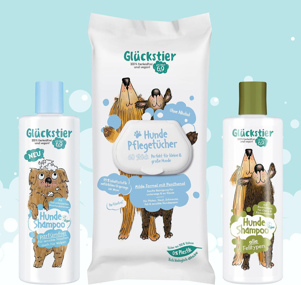 Glueckstier Hundeshampoo 250 ml - rueckfettend, pH‑angepasst, vegane Pflege
