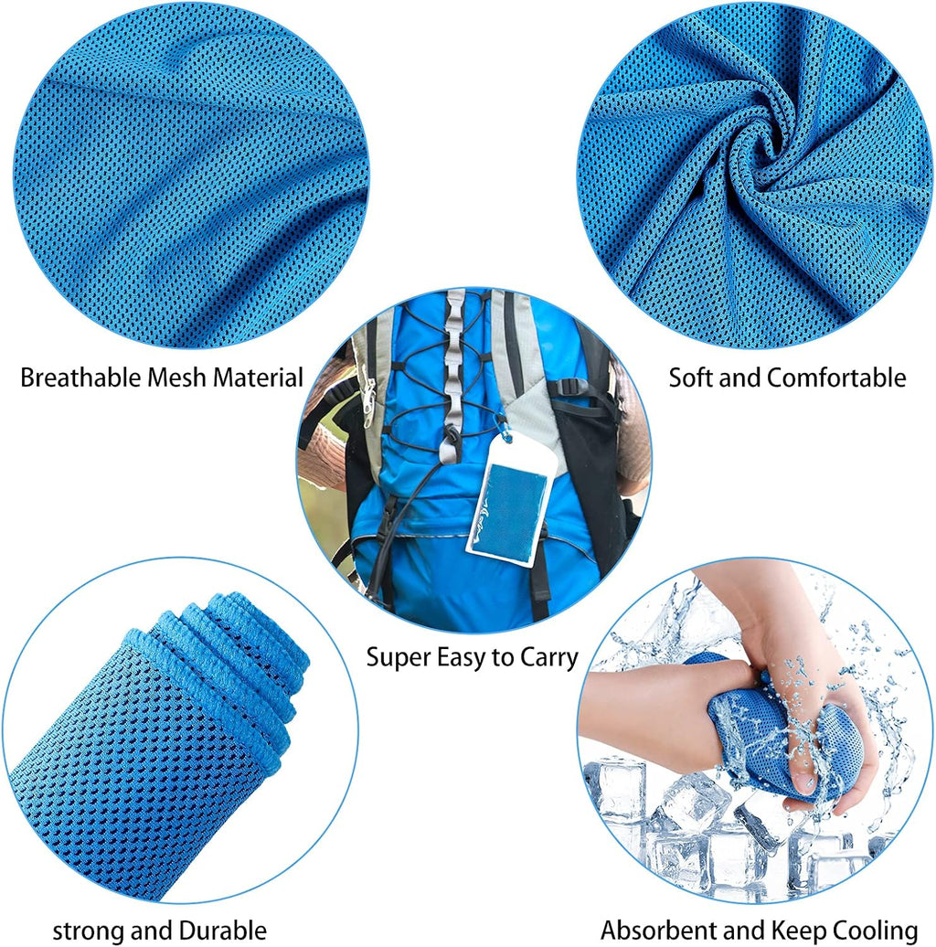 Kuehltuch 4er Set 30x100 cm Mikrofaser + 4 wasserdichte Beutel fuer Sport