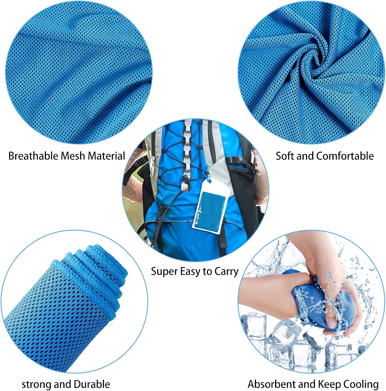 Kuehltuch 4er Set 30x100 cm Mikrofaser + 4 wasserdichte Beutel fuer Sport
