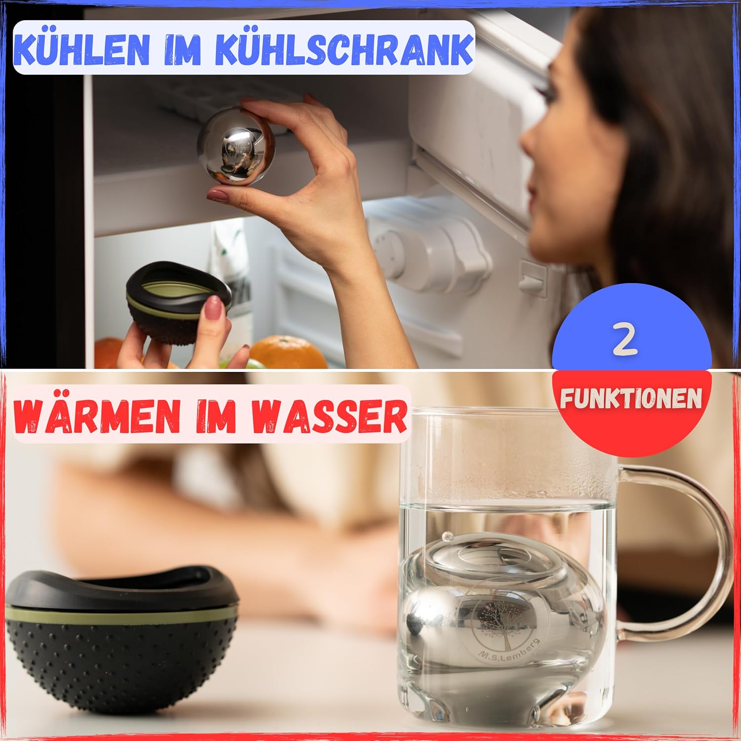 M.S.Lemberg Massageball Massageroller warm/kalt fuer Nacken Ruecken Gesicht Schult
