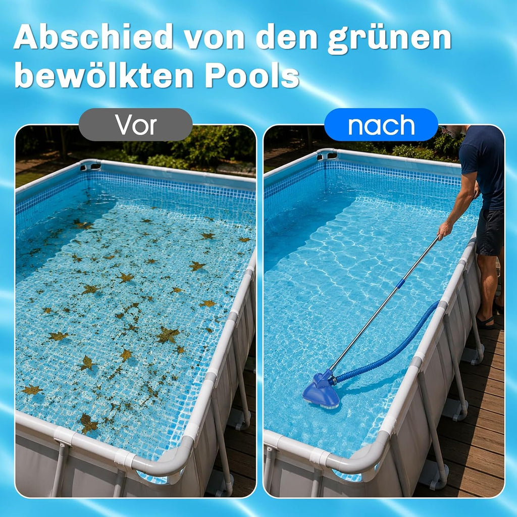 Kabelloser Poolsauger Handheld mit Teleskopstange und Schlauch, starke Saugleist