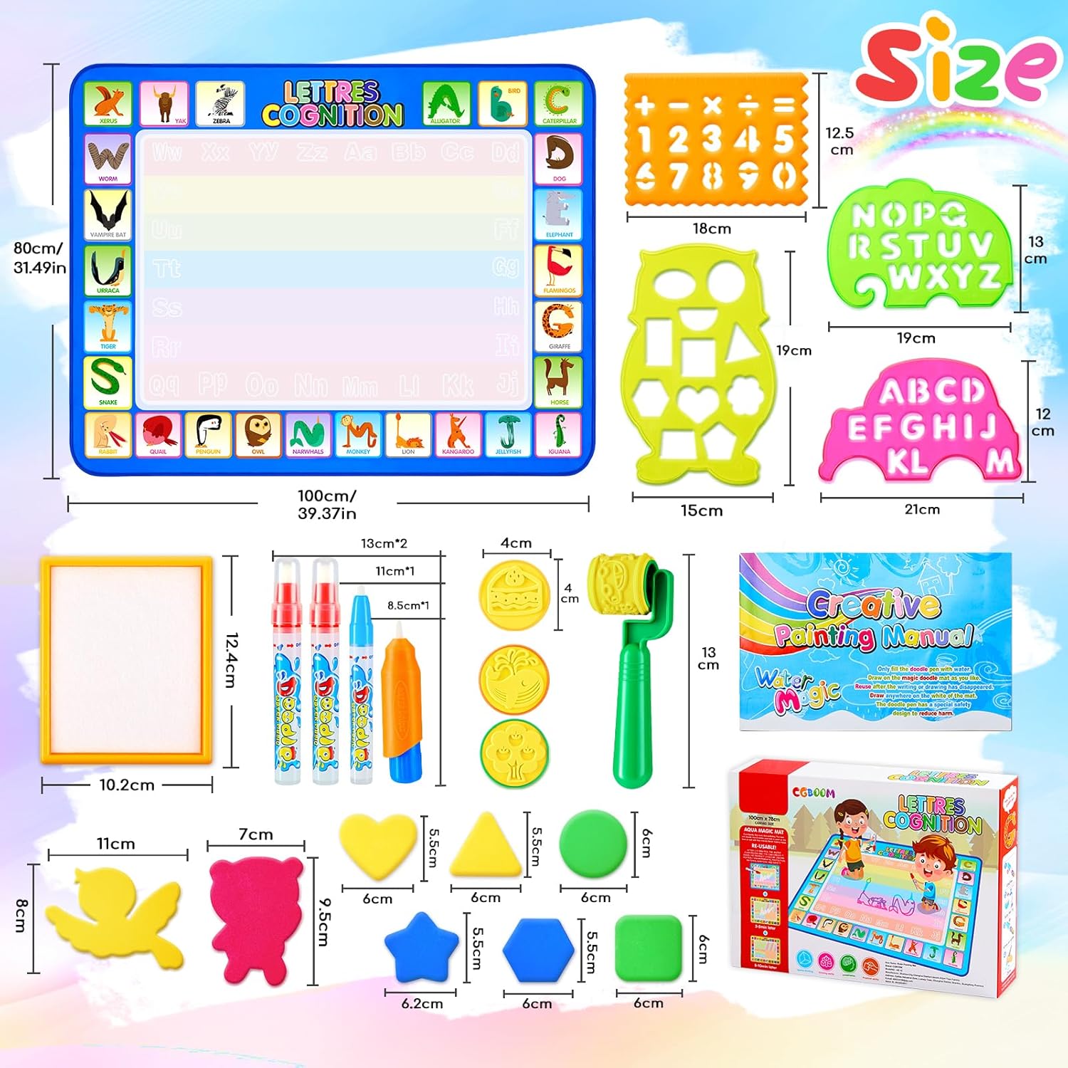 CGBOOM Wasser Doodle Matte 100×78 cm XL mit Wasserstift Zubehoer fuer Kleinkinder