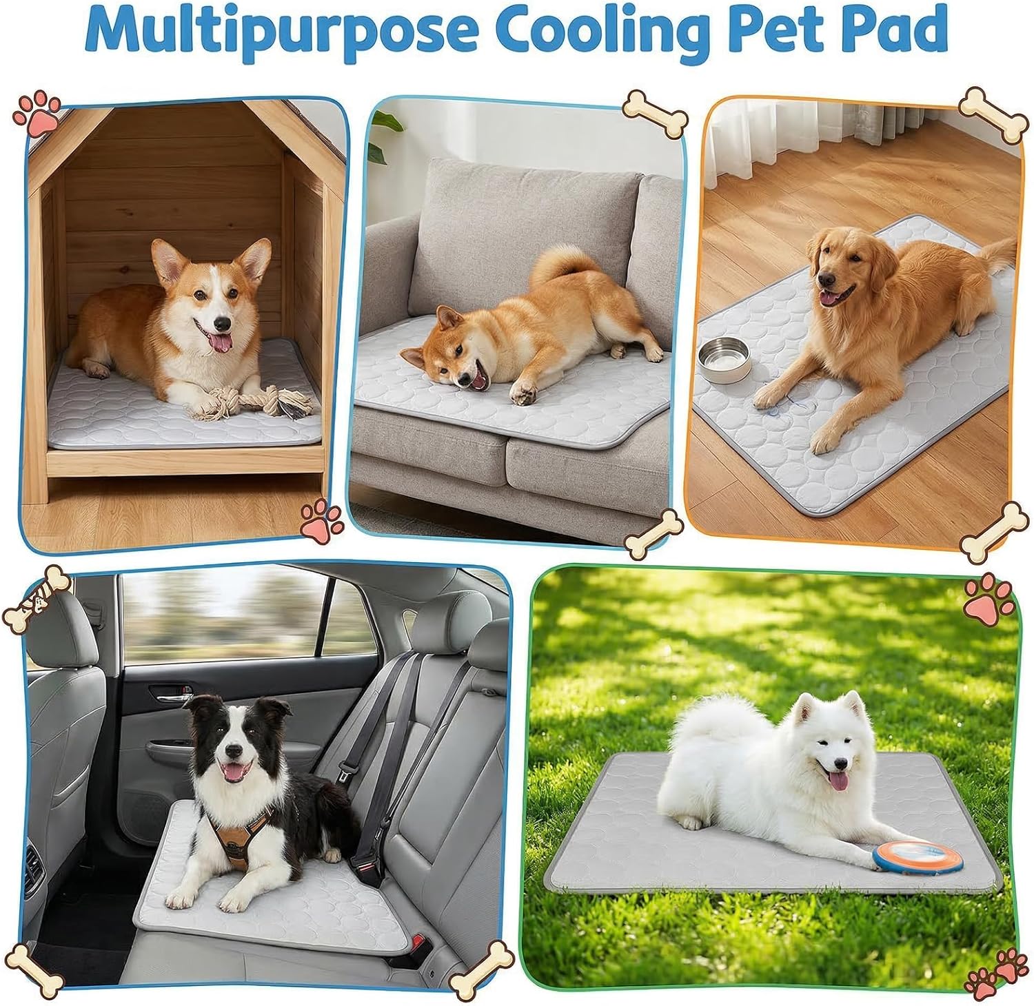 Qoosea Kuehlmatte fuer Hunde 50x40 cm grau, selbstkuehlend, faltbar, 4cm-100cm