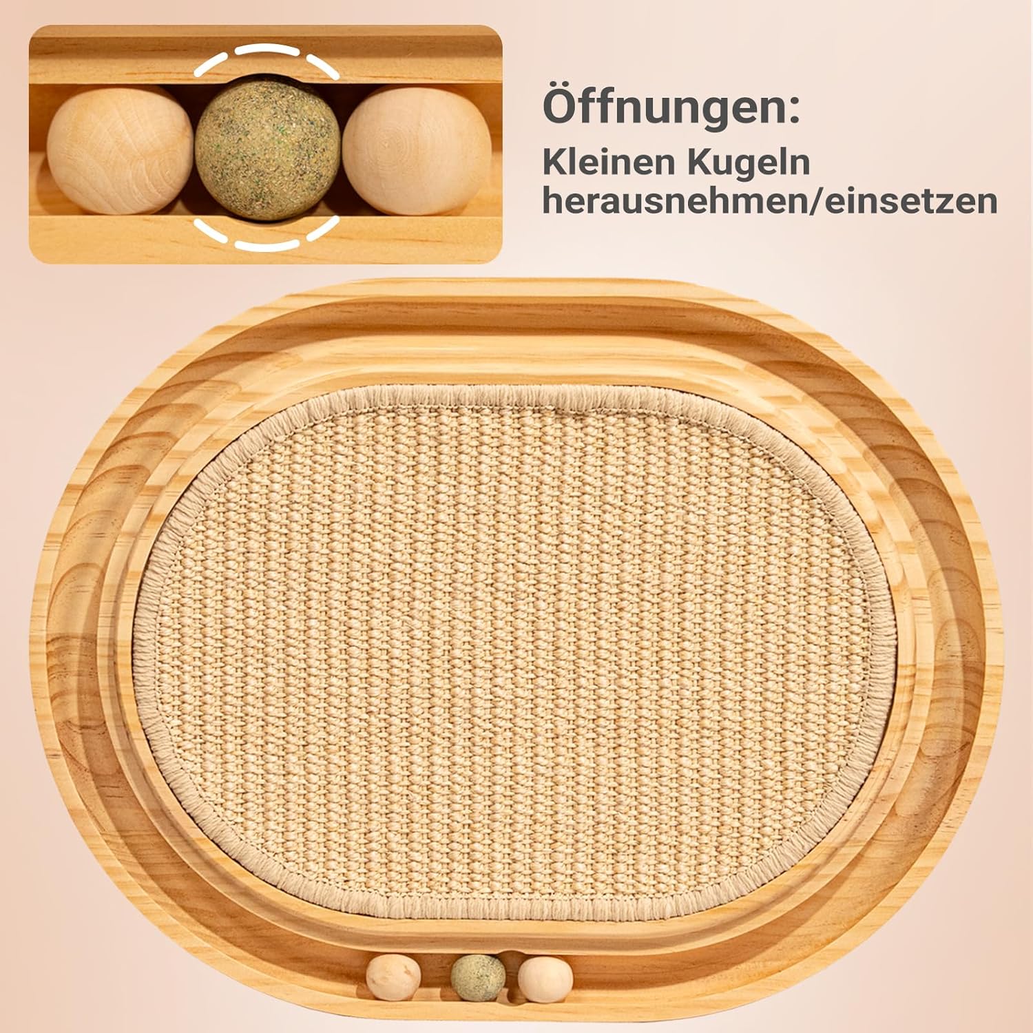 Katzen Kratzbrett Sisal 43x33cm Kratzmatte mit Spielzeug Catnip