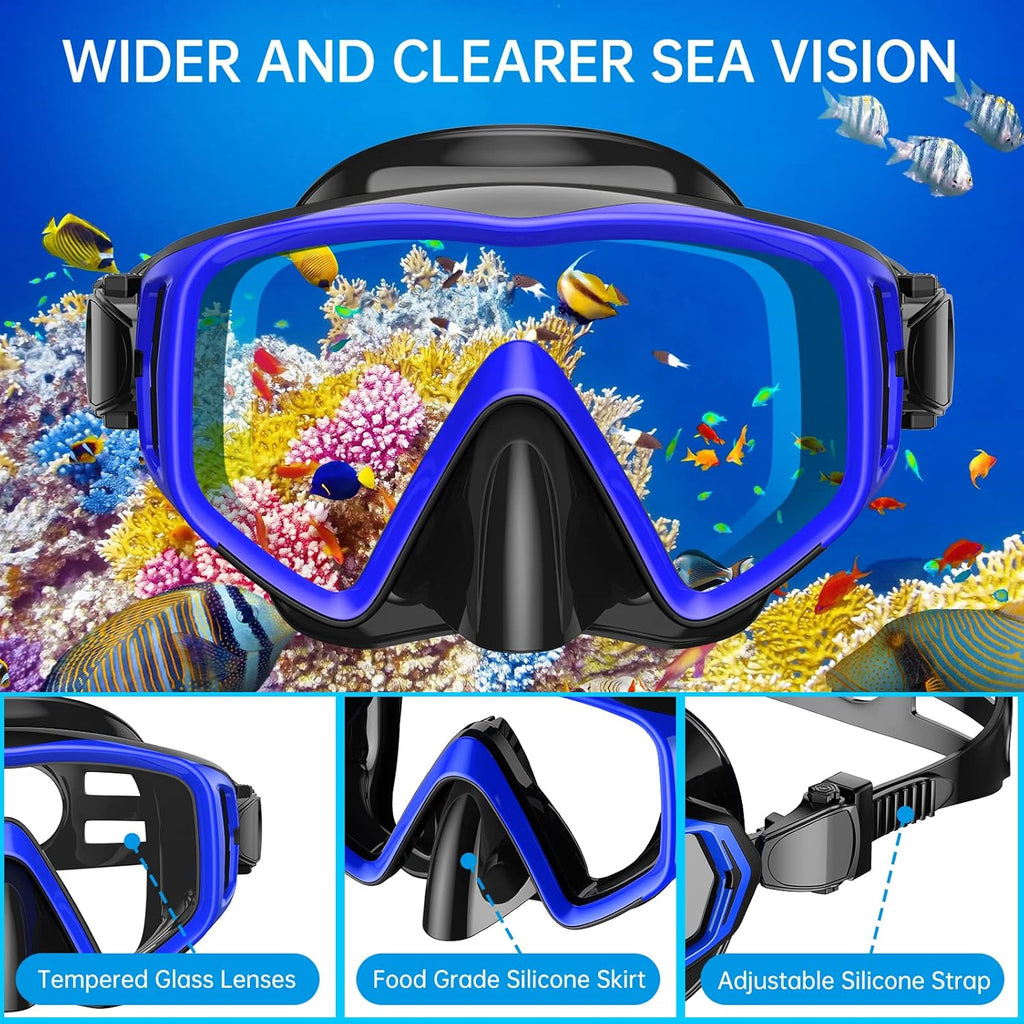 Schnorchelset Erwachsene Taucherbrille gehaertetes Glas Dry-Schnorchel Anti-Fog