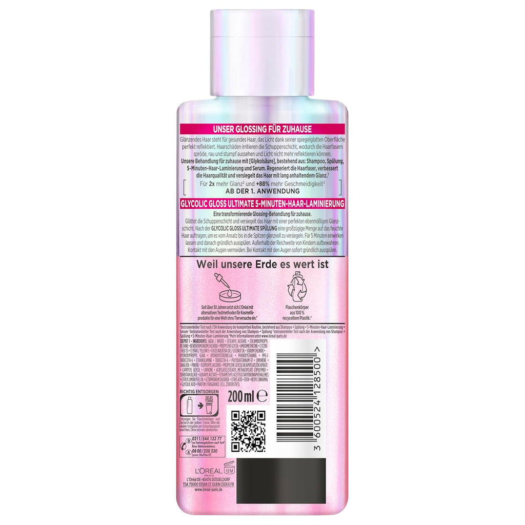 L’Oréal Paris Elvital Glycolic Gloss 3-teilig Shampoo Spuelung Haar-Laminierung