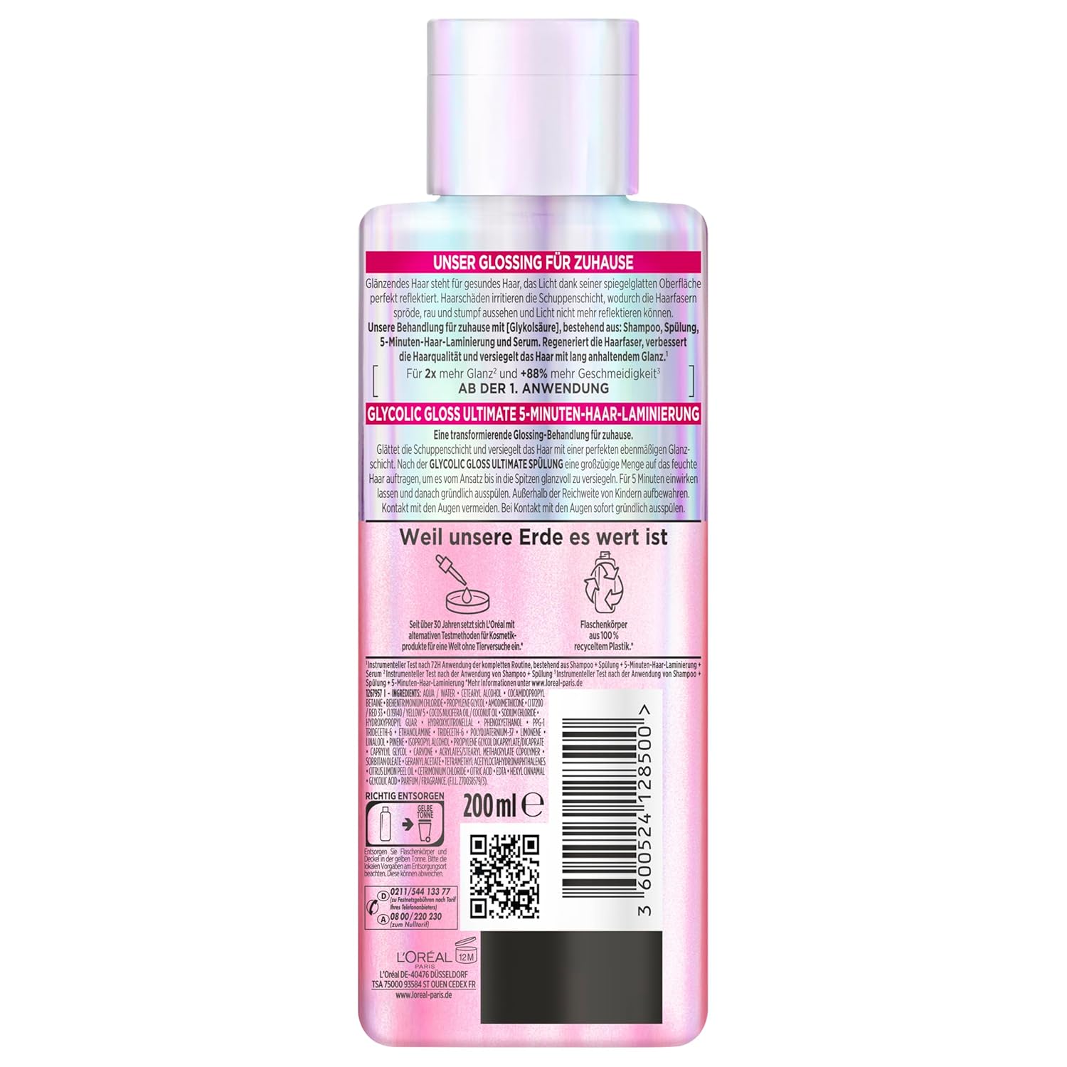 L’Oréal Paris Elvital Glycolic Gloss 3-teilig Shampoo Spuelung Haar-Laminierung