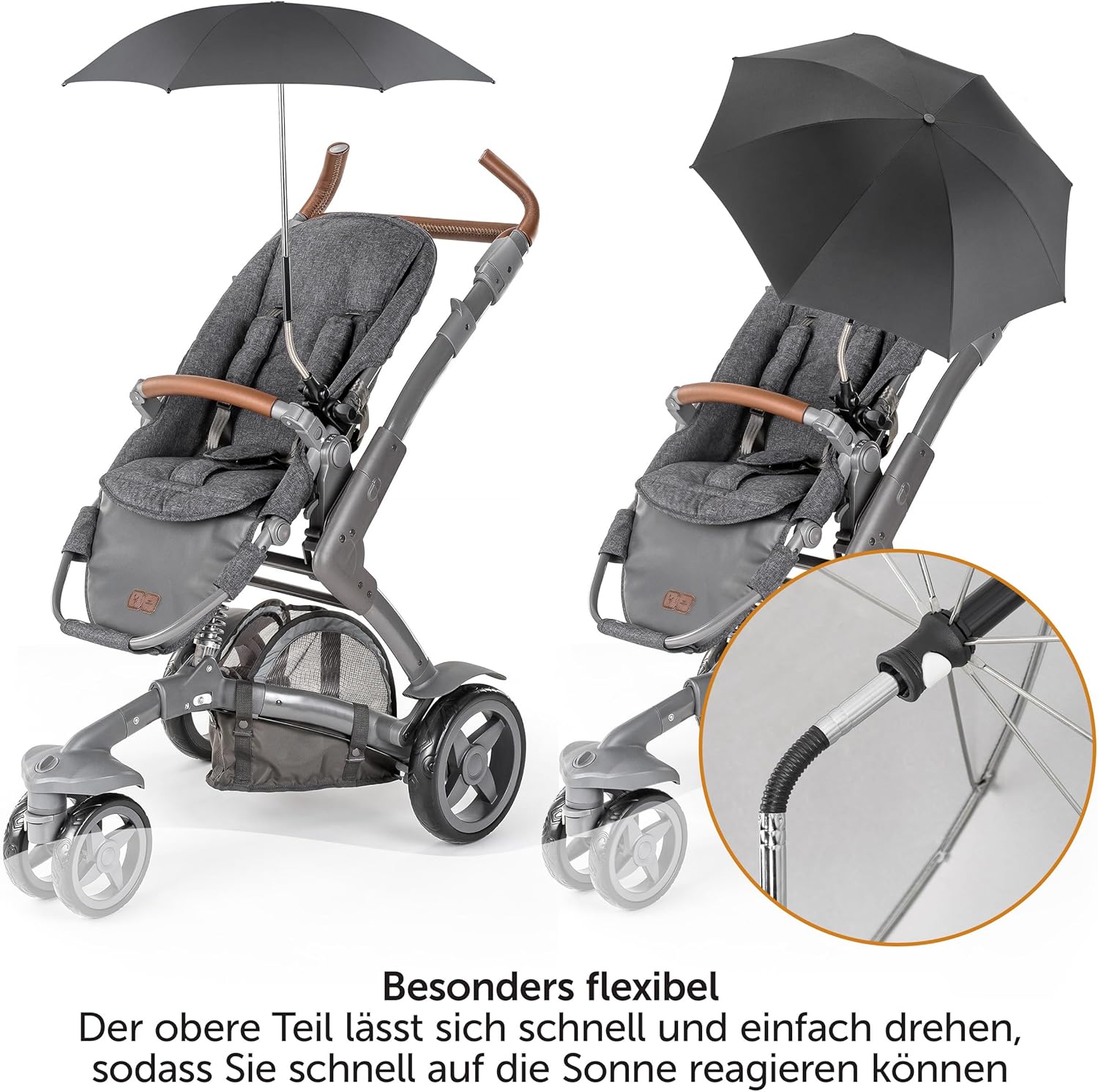 Zamboo Sonnenschirm UV50+ Kinderwagen Buggy 73 cm, flexibel, Universalhalterung