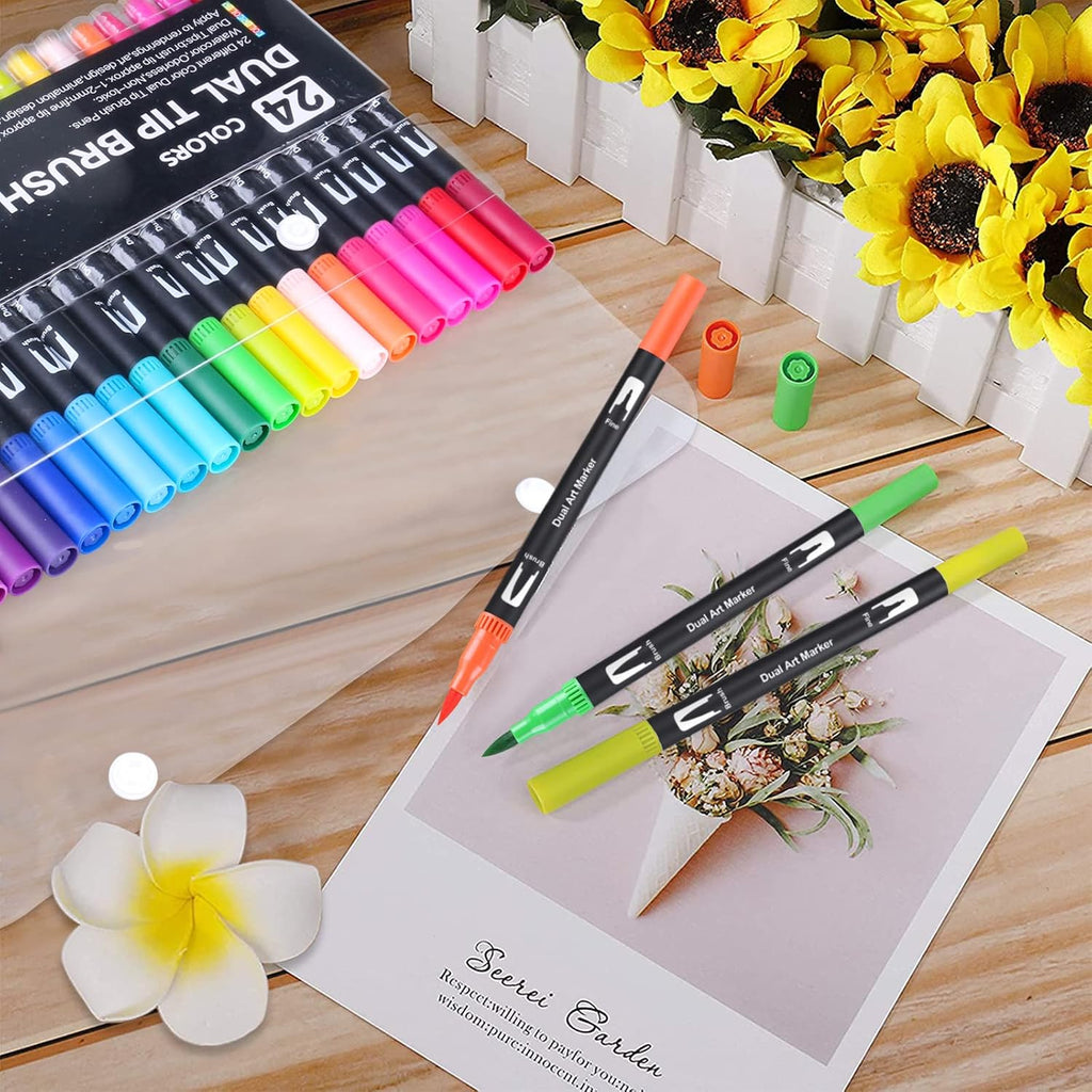 Aquarell Filzstifte 24 Farben Set fuer Handlettering Bullet Journal