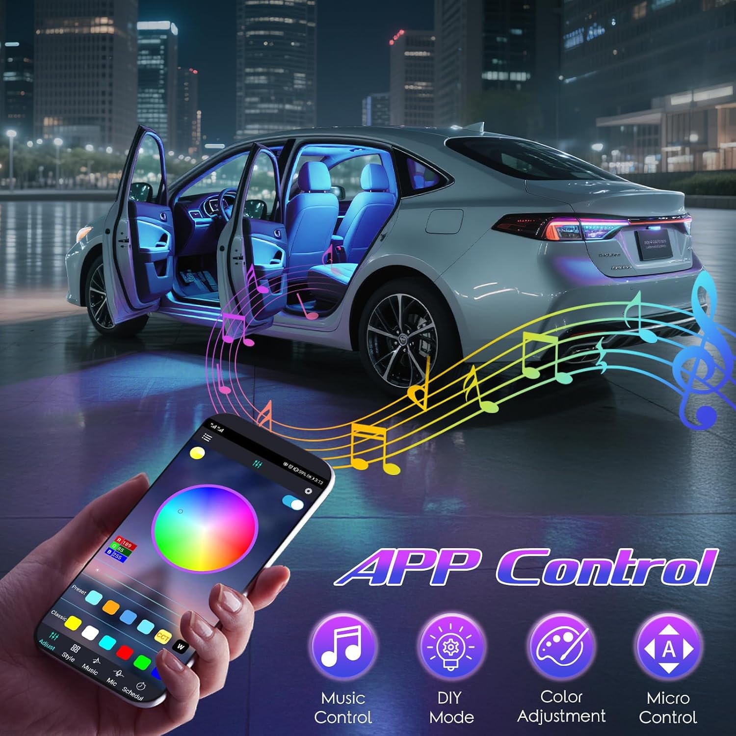 Winzwon Auto LED Ambientebeleuchtung mit App Steuerung 16 Mio Farben