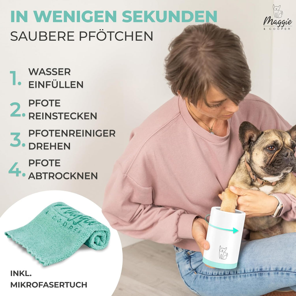 MAGGIE & COOPER Pfotenreiniger Groesse L mit weichen Buersten und Mikrofasertuch