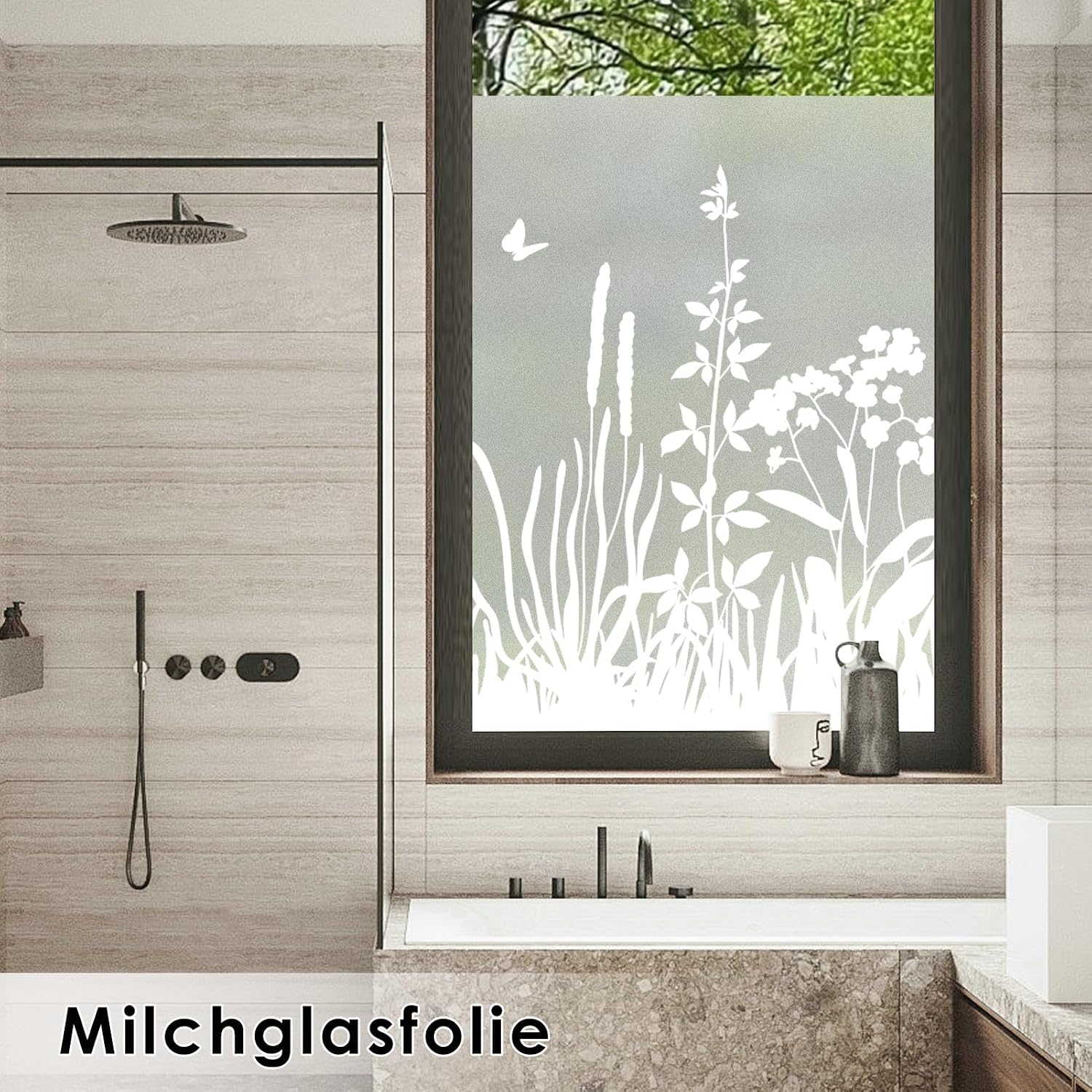 dktie Sichtschutzfolie Fenster Milchglasfolie botanisches Muster 90x200 cm
