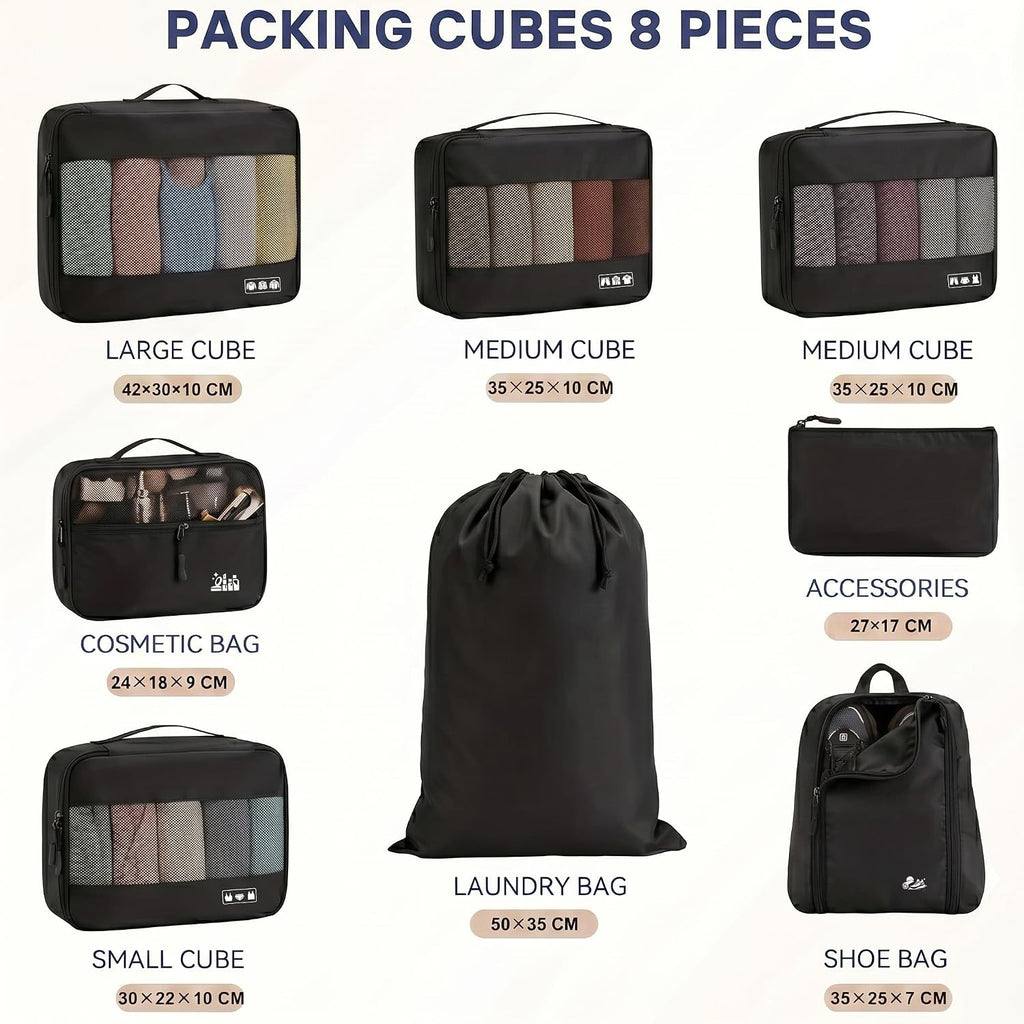 MURISE Packwuerfel 8er Set Koffer Organizer Reise Packtaschen Schwarz