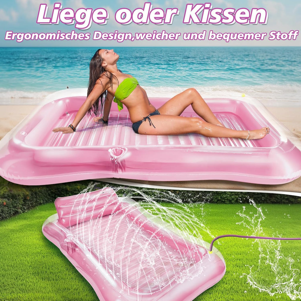 JONRRYIN Luftmatratze fuer Erwachsene mit Sprinkler, grosse Schwimminsel