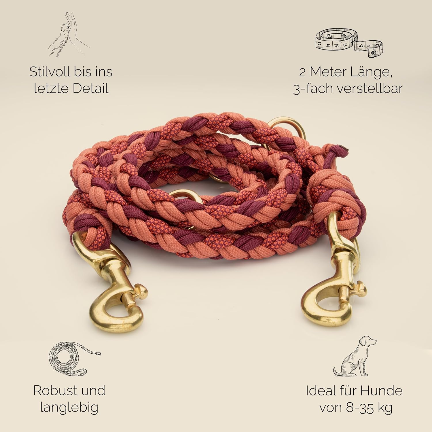 Geflochtene Hundeleine 2 m verstellbar Paracord Fuehrleine Trainingsleine