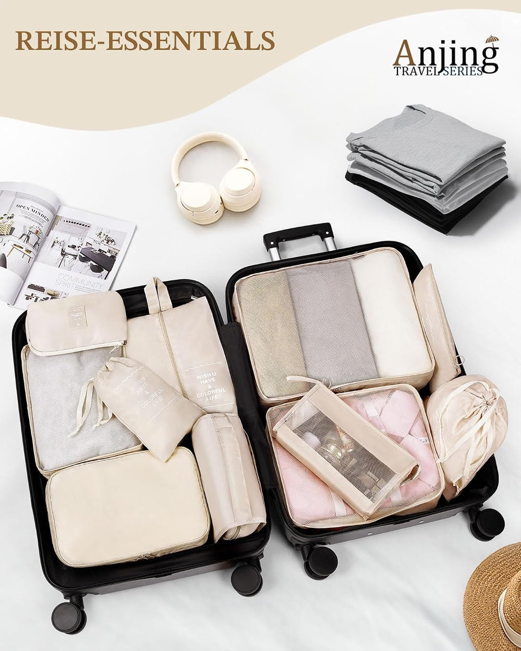 11‑teiliges Koffer Organizer Set Reise Packwuerfel mit Kulturbeutel